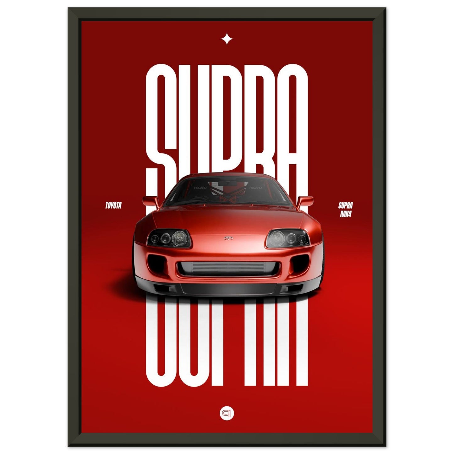 Framed Car Poster - Toyota Supra MK4 - Red
