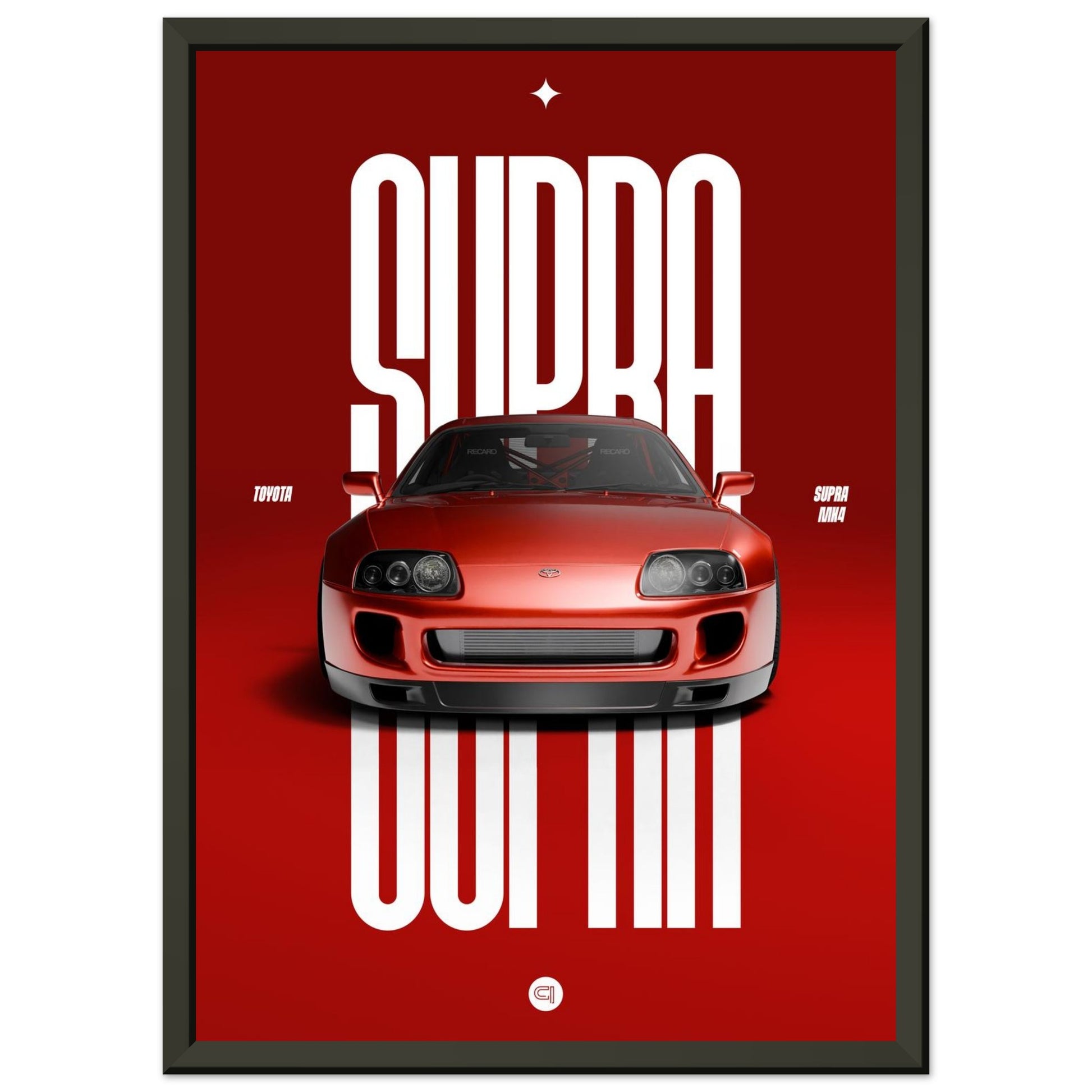 Framed Car Poster - Toyota Supra MK4 - Red