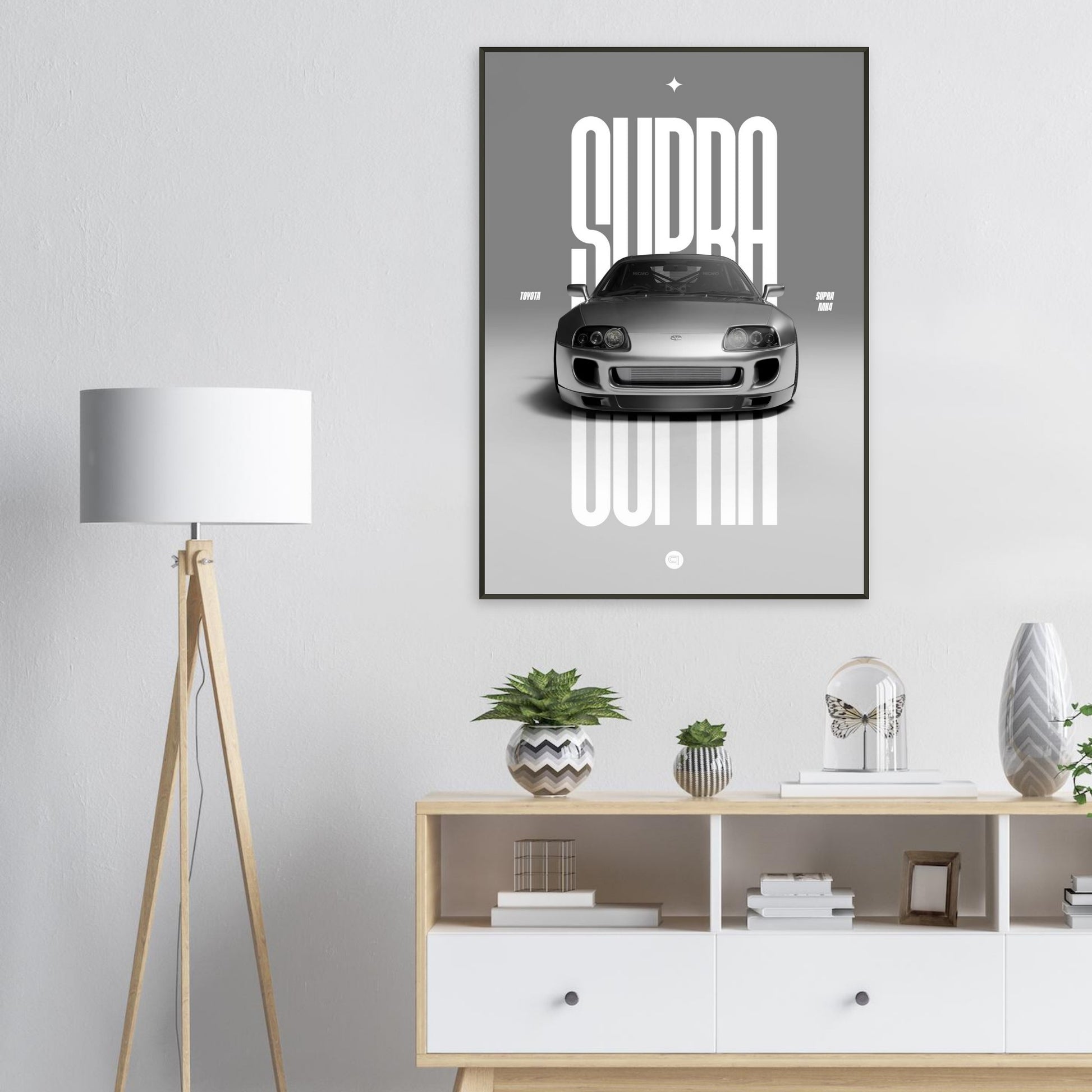 Framed Car Poster - Toyota Supra MK4 - Silver