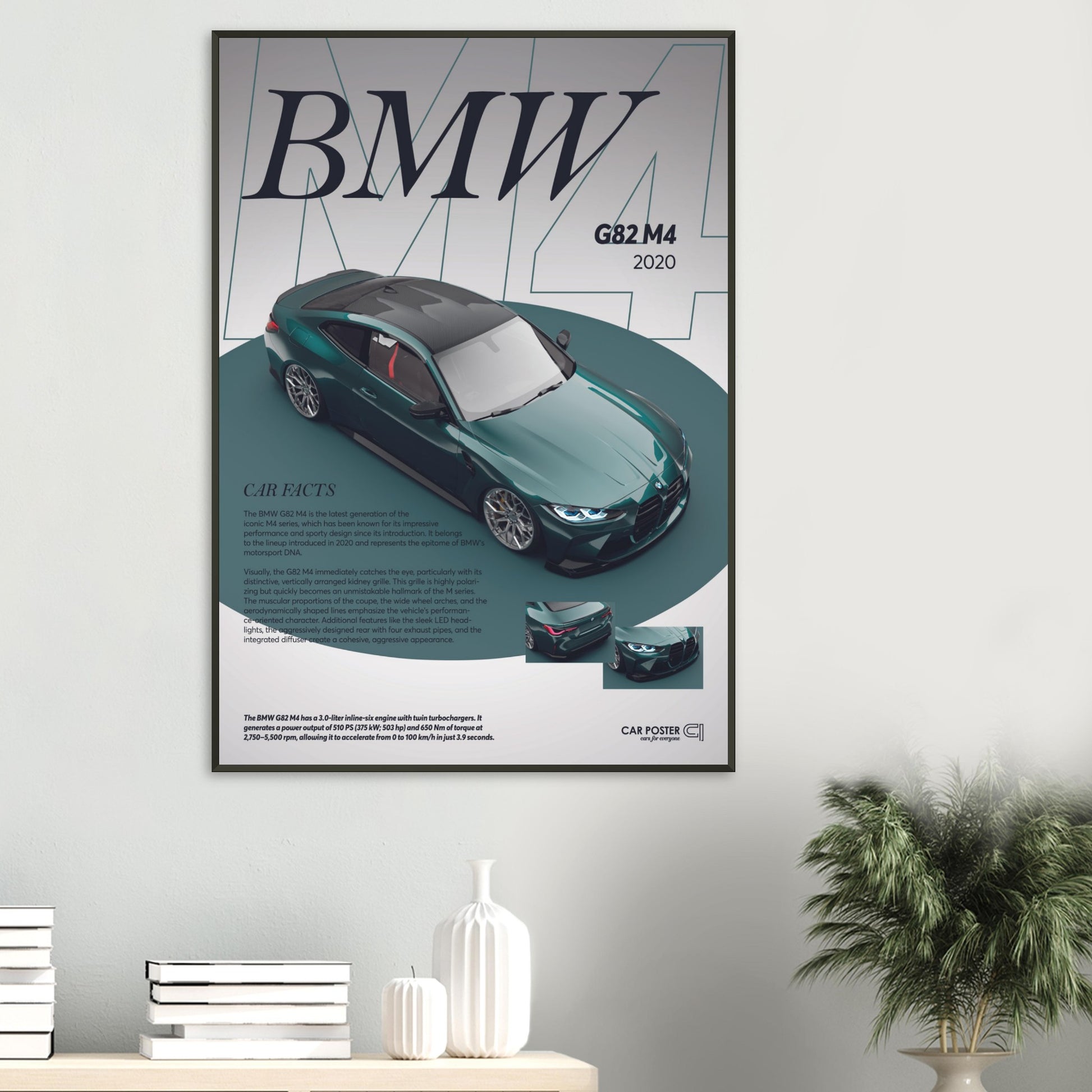 Framed Car Poster - BMW G82 M4 - Darkgreen