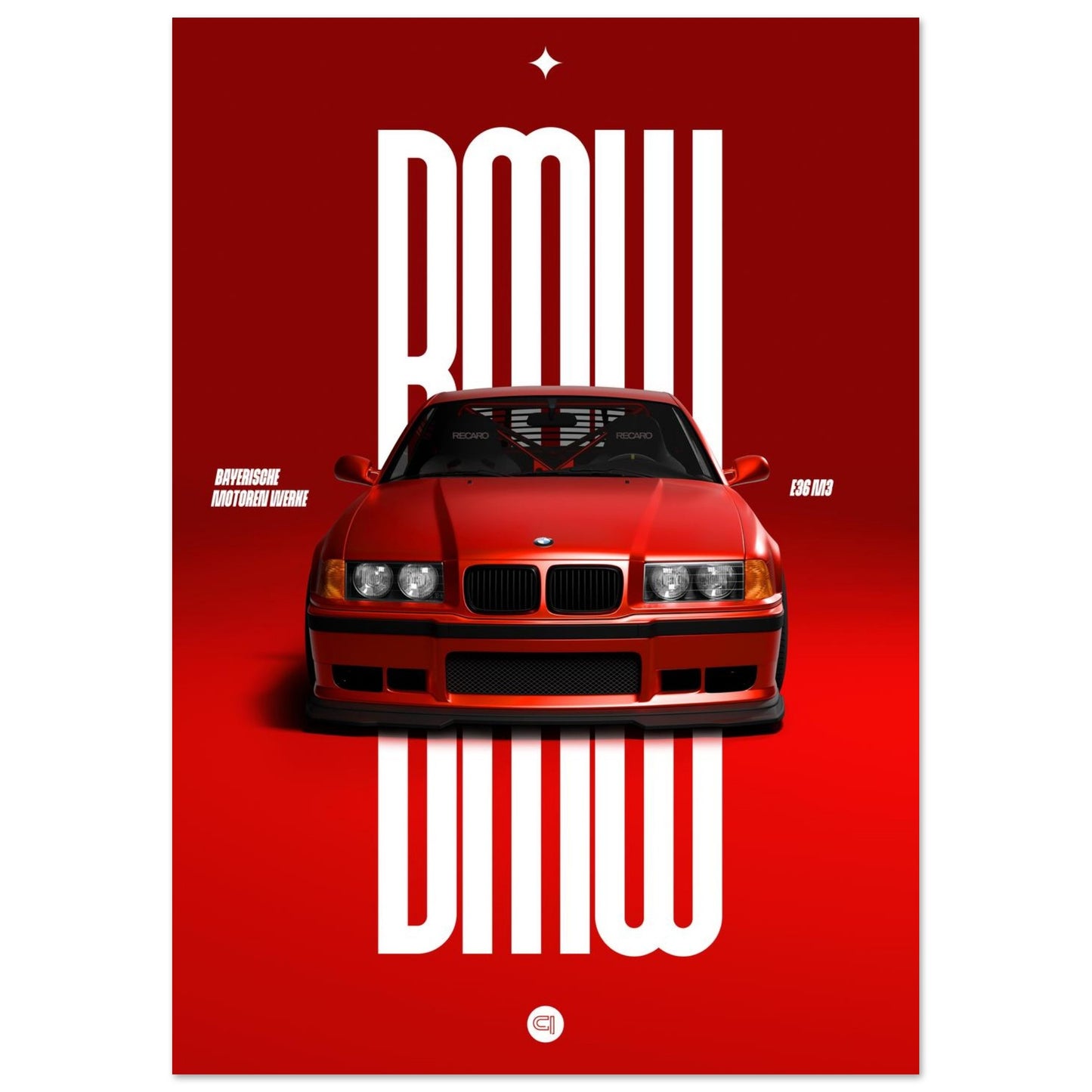 Car Poster - BMW E36 - Red