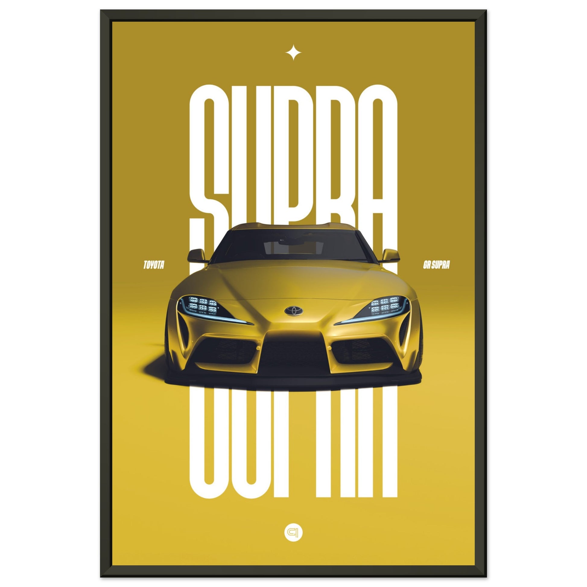 Framed Car Poster - Toyota GR Supra Bumper - Yellow