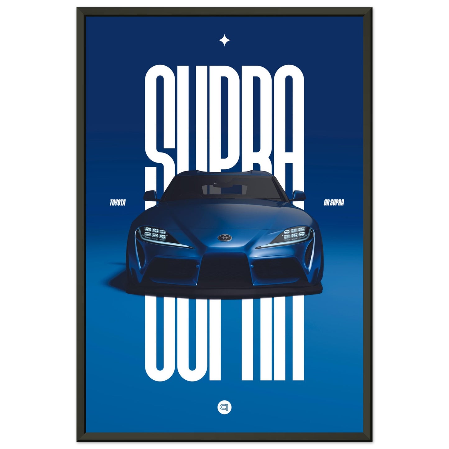 Framed Car Poster - Toyota GR Supra Bumper - Blue