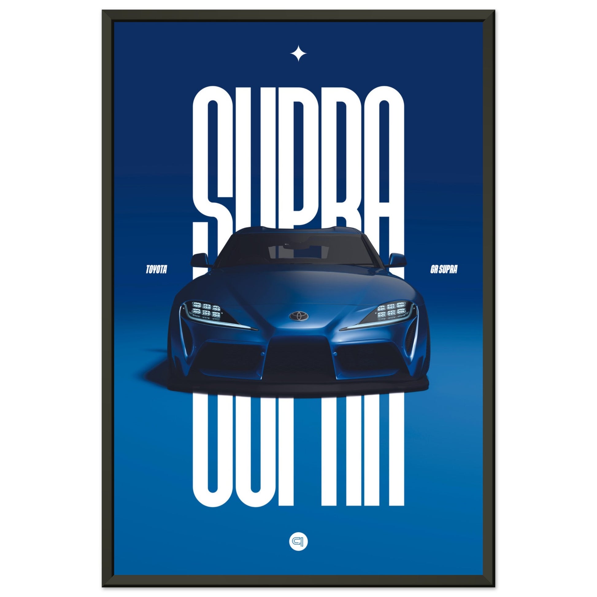 Framed Car Poster - Toyota GR Supra Bumper - Blue