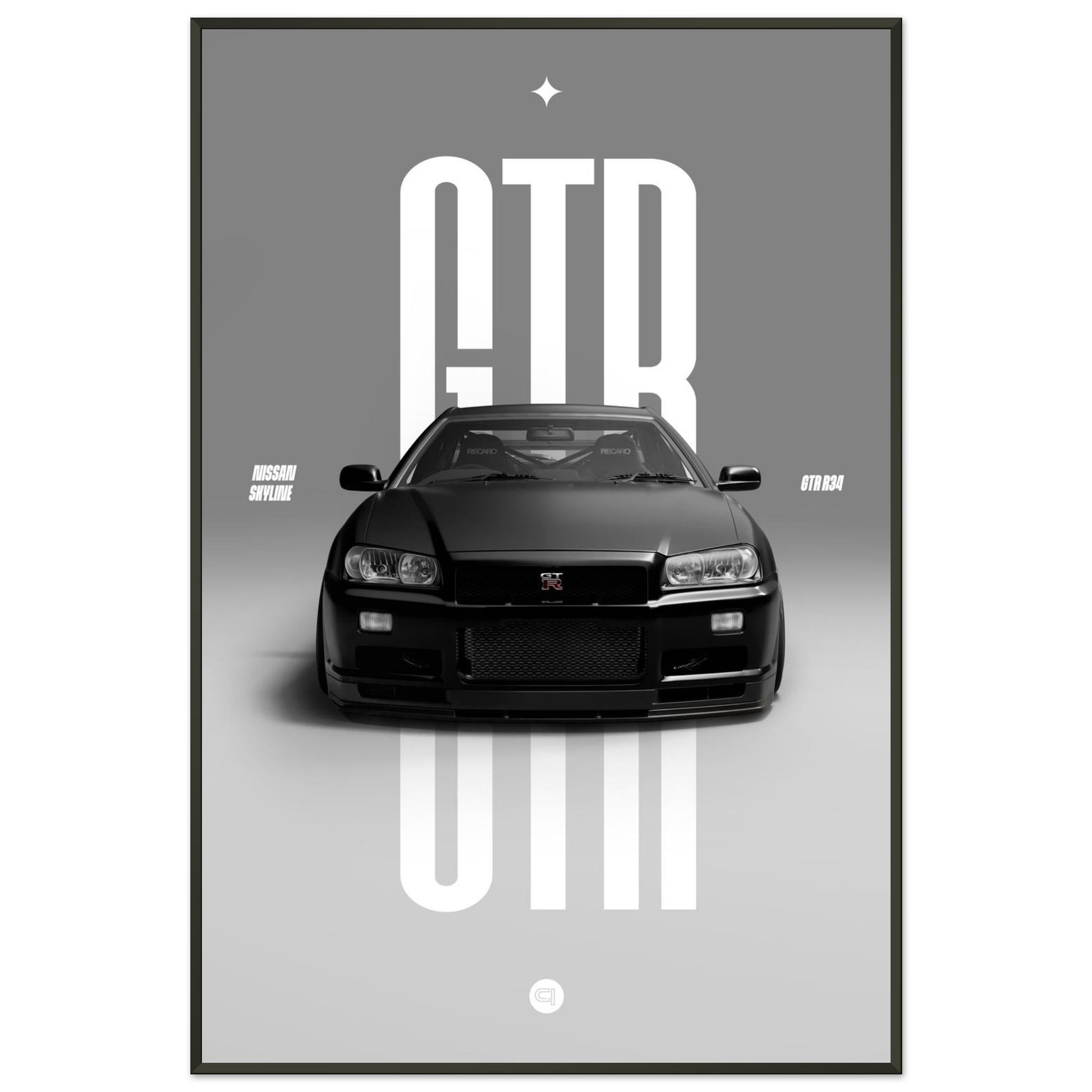 Framed Car Poster - Nissan Skyline GTR R34 - Black