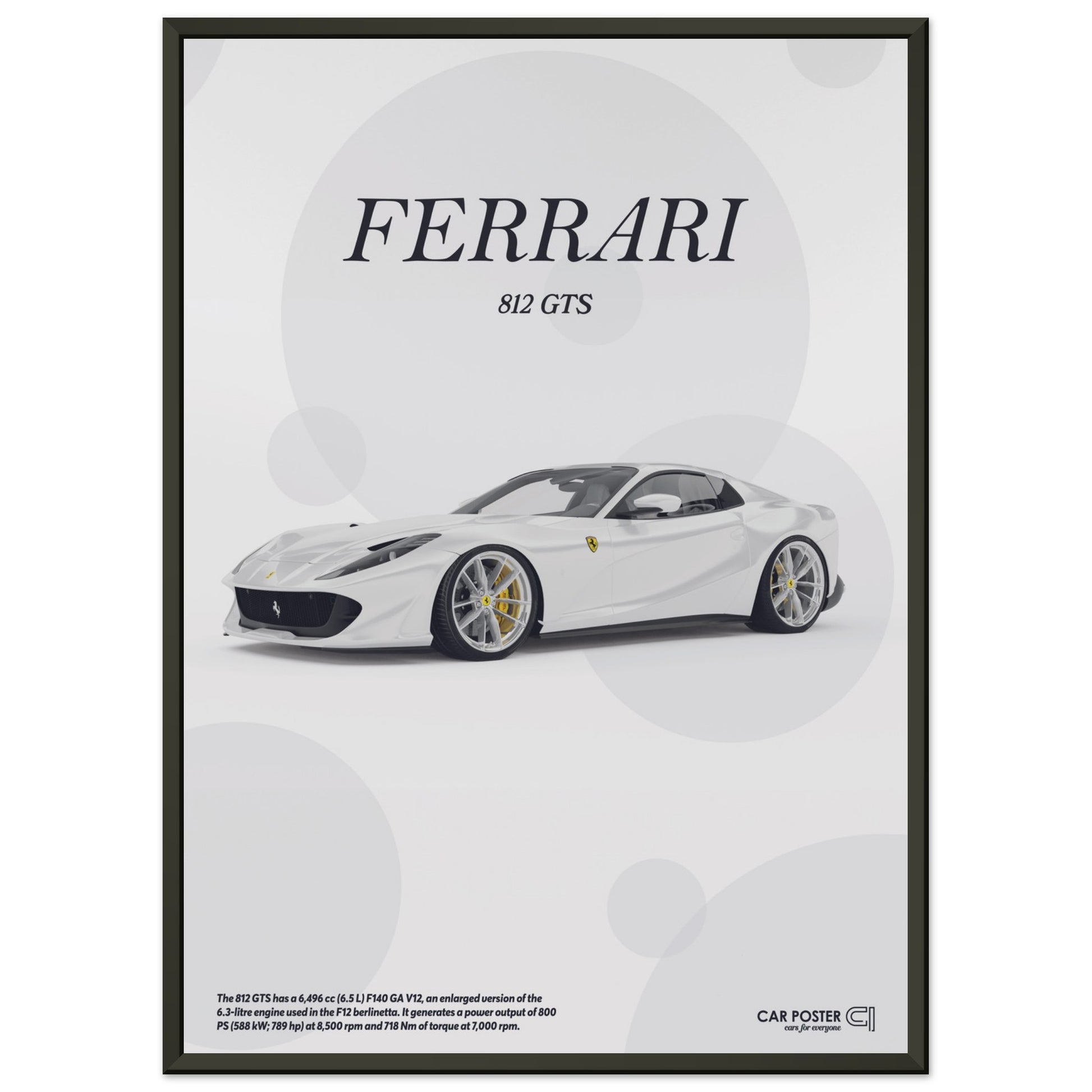 Framed Car Poster - Ferrari 812 GTS Bubblegum - White