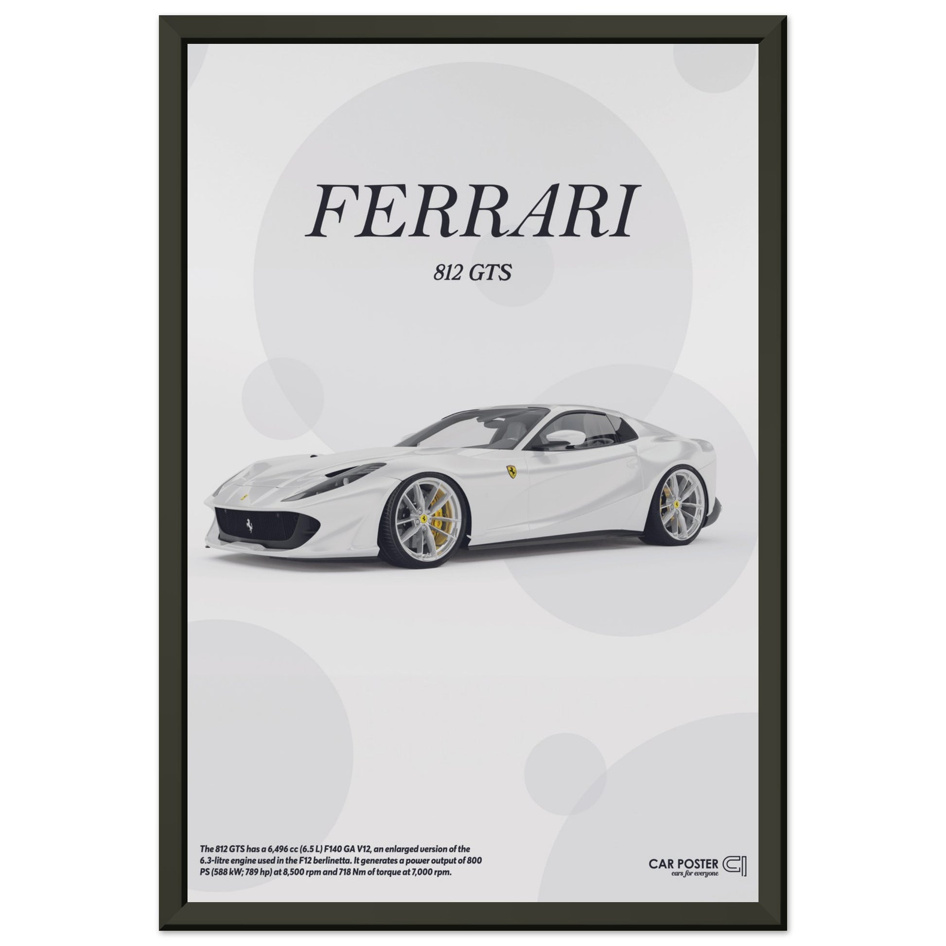 Framed Car Poster - Ferrari 812 GTS Bubblegum - White