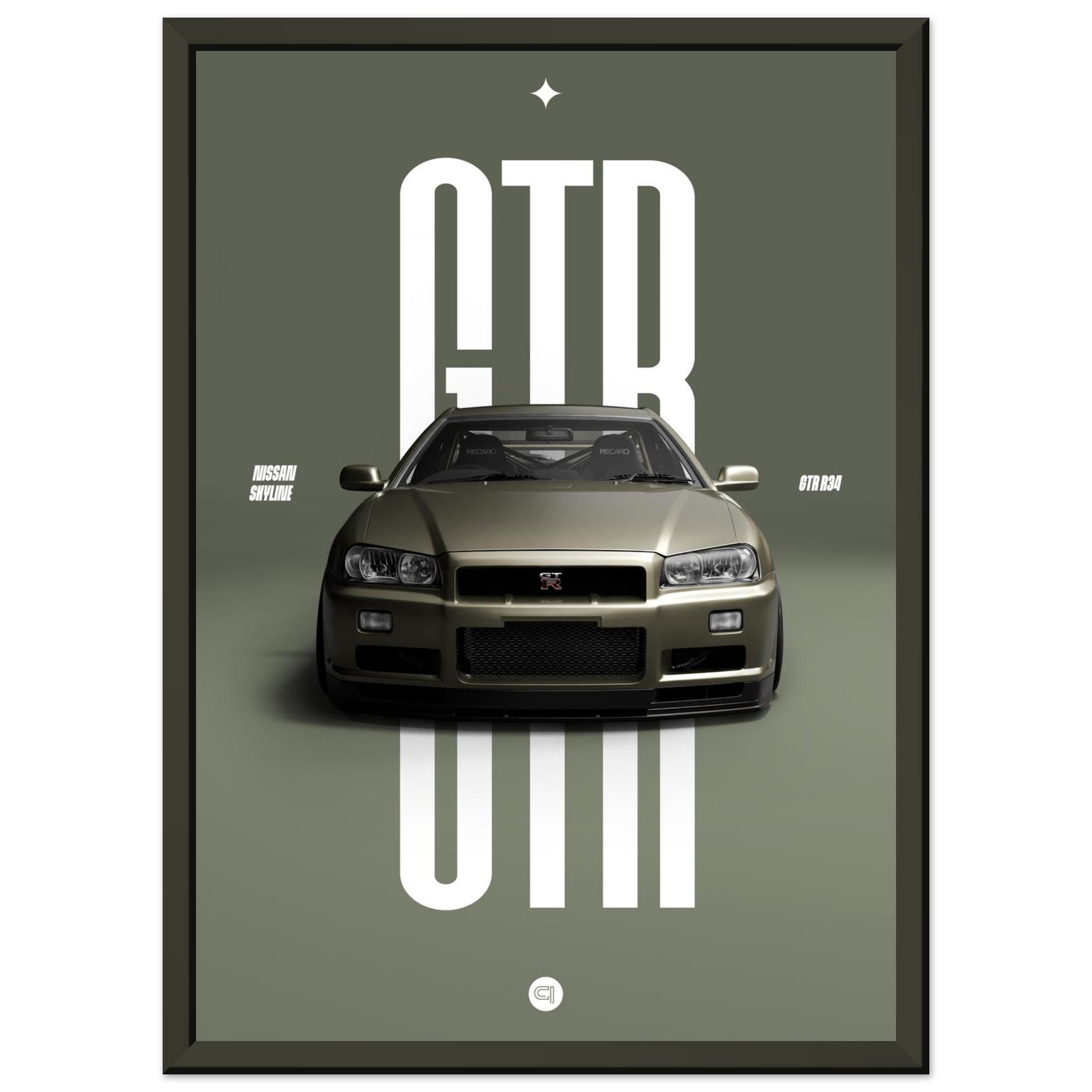 Framed Car Poster - Nissan Skyline GTR R34 - Millenium Jade