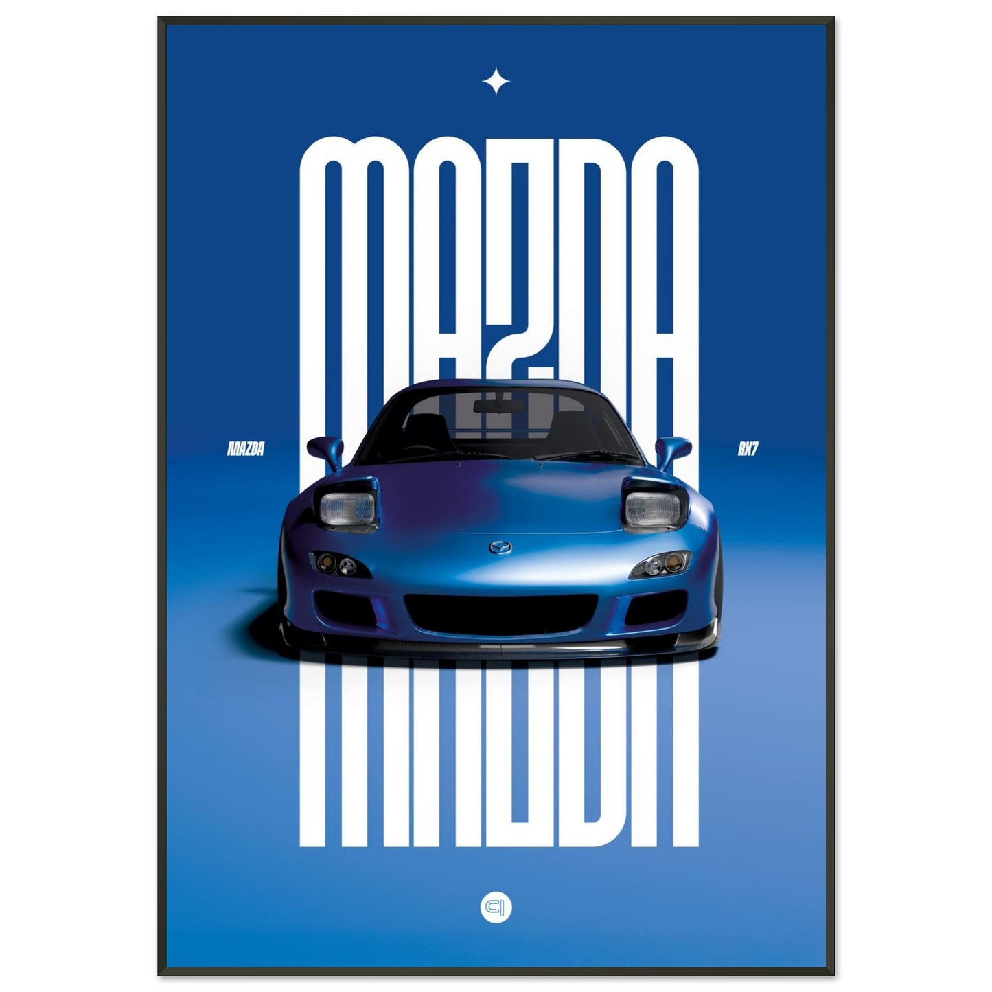 Framed Car Poster - Mazda RX7 - Blue Pop up