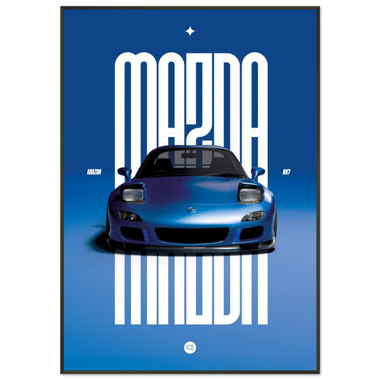 Framed Car Poster - Mazda RX7 - Blue Pop up