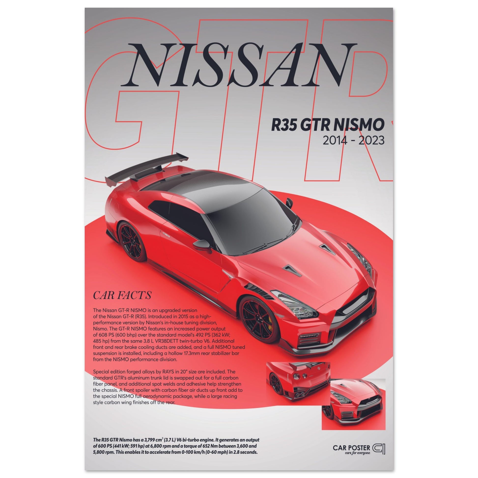 Car Poster - Nissan R35 GTS Nismo - Red