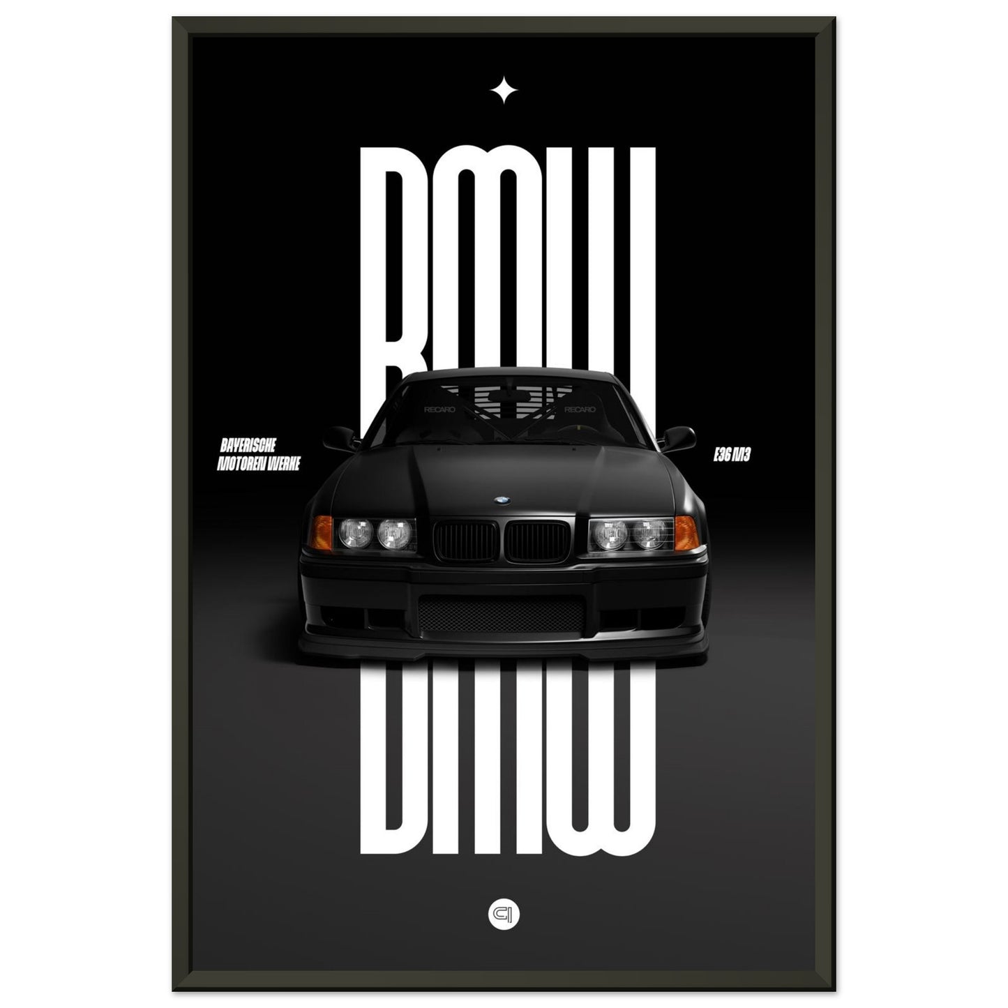 Framed Car Poster - BMW E36 - Black