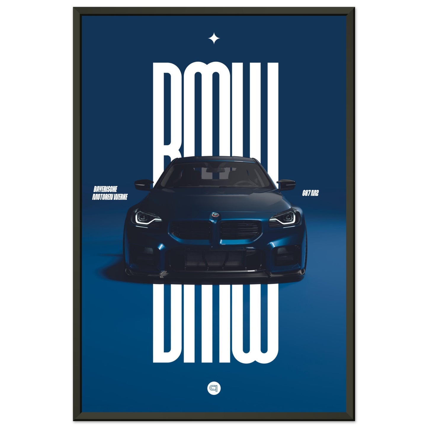Framed Car Poster - BMW G87 M2 - Darkblue