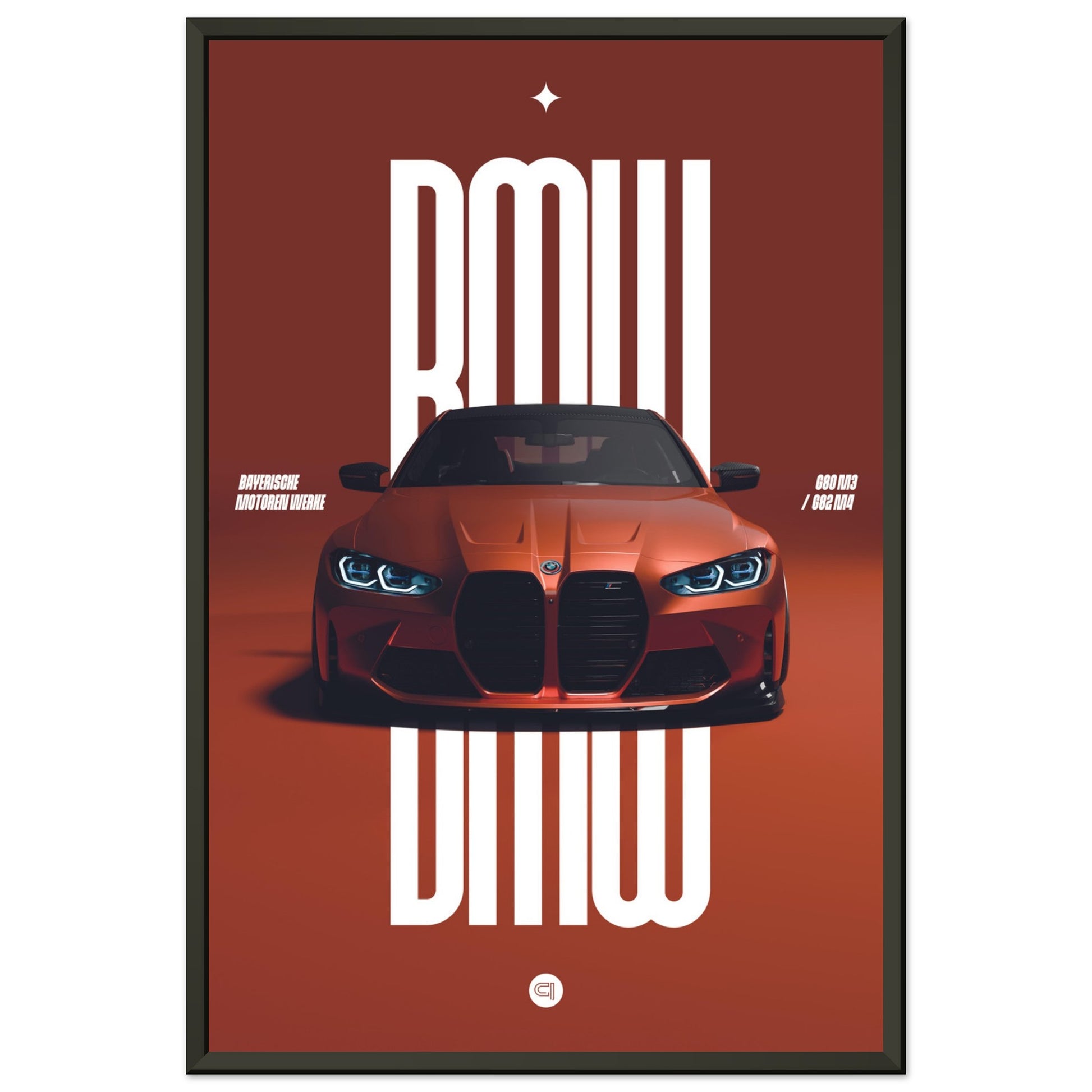 Framed Car Poster - BMW G80 M3 / G82 M4 Bumper - Orange
