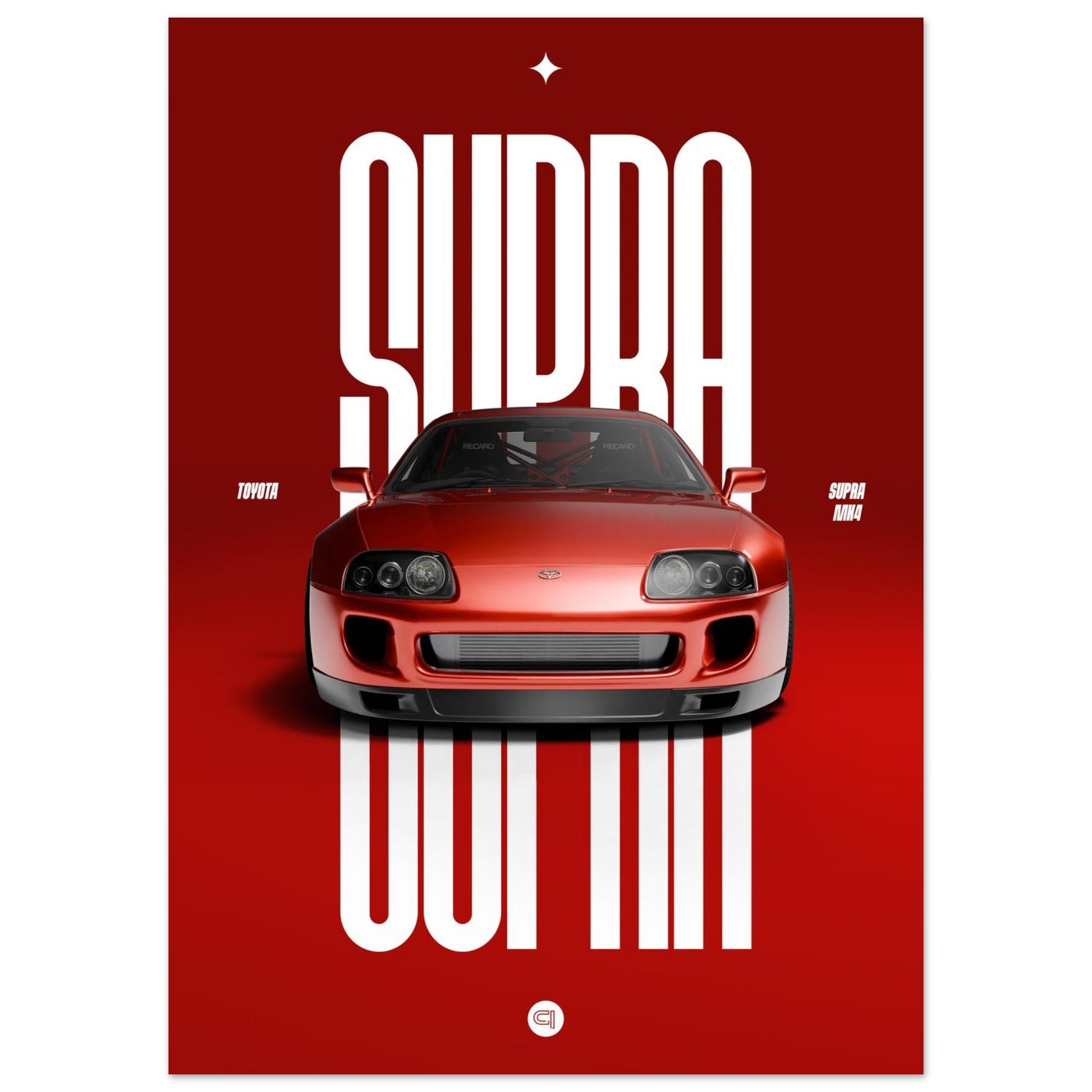 Car Poster - Toyota Supra MK4 - Red