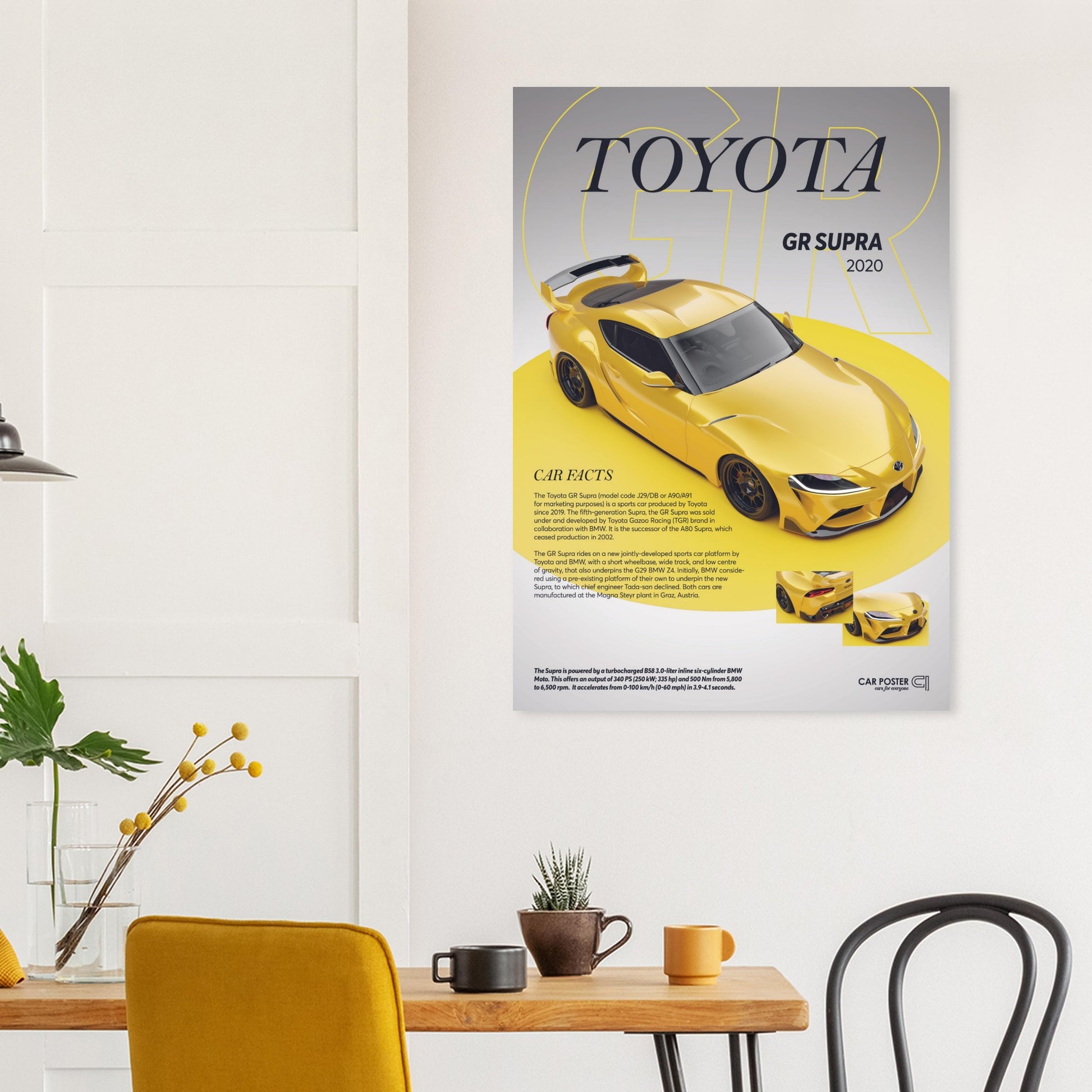 Car Poster - Toyota GR Supra - Yellow