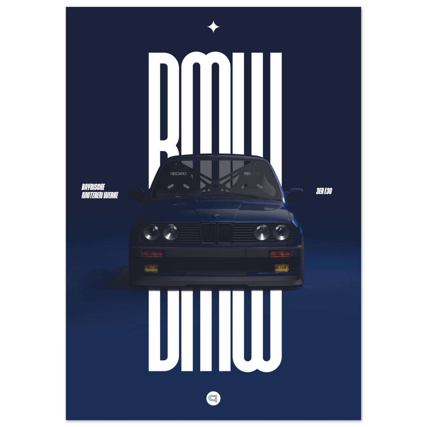 Car Poster - BMW E30 - Darkblue