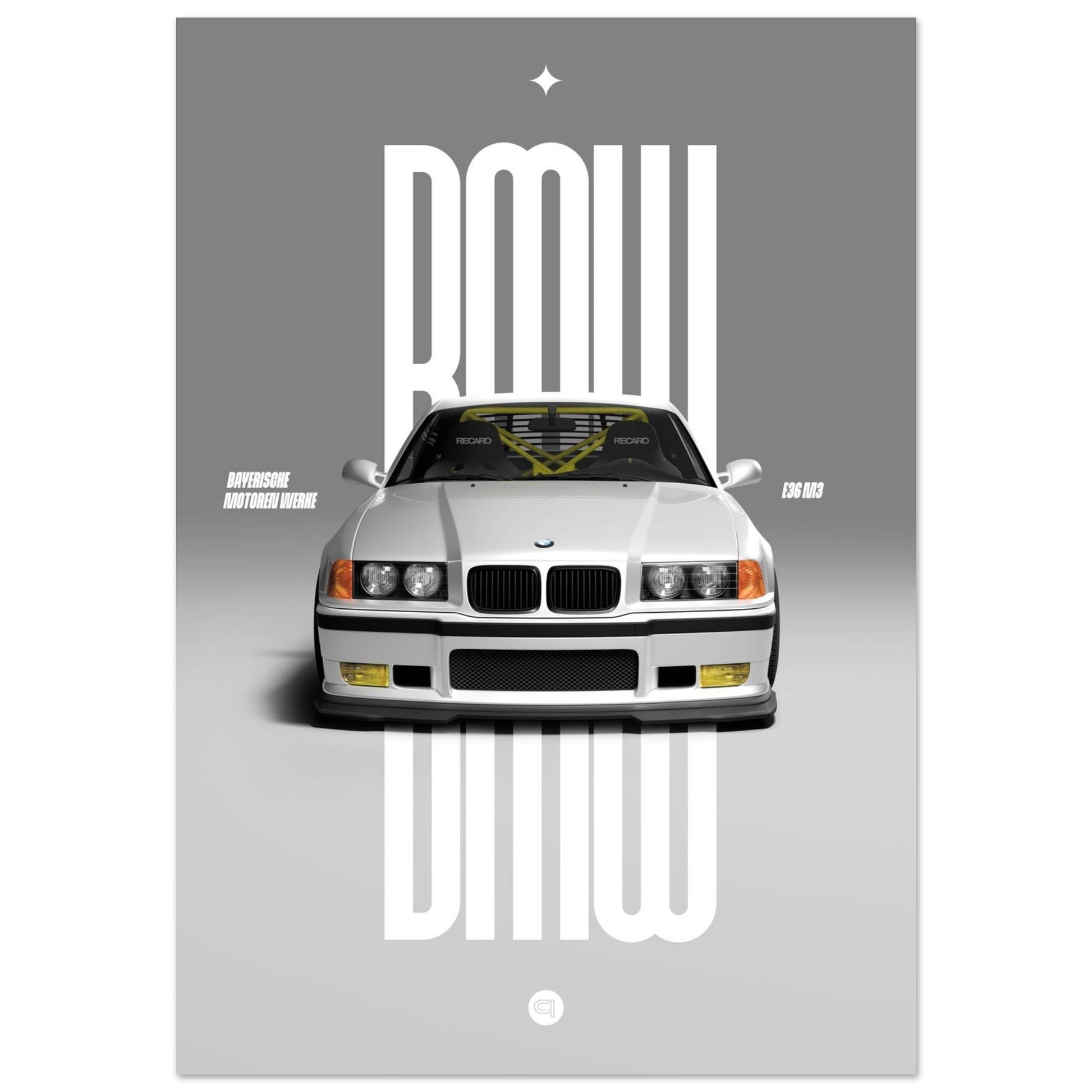 Car Poster - BMW E36 - White