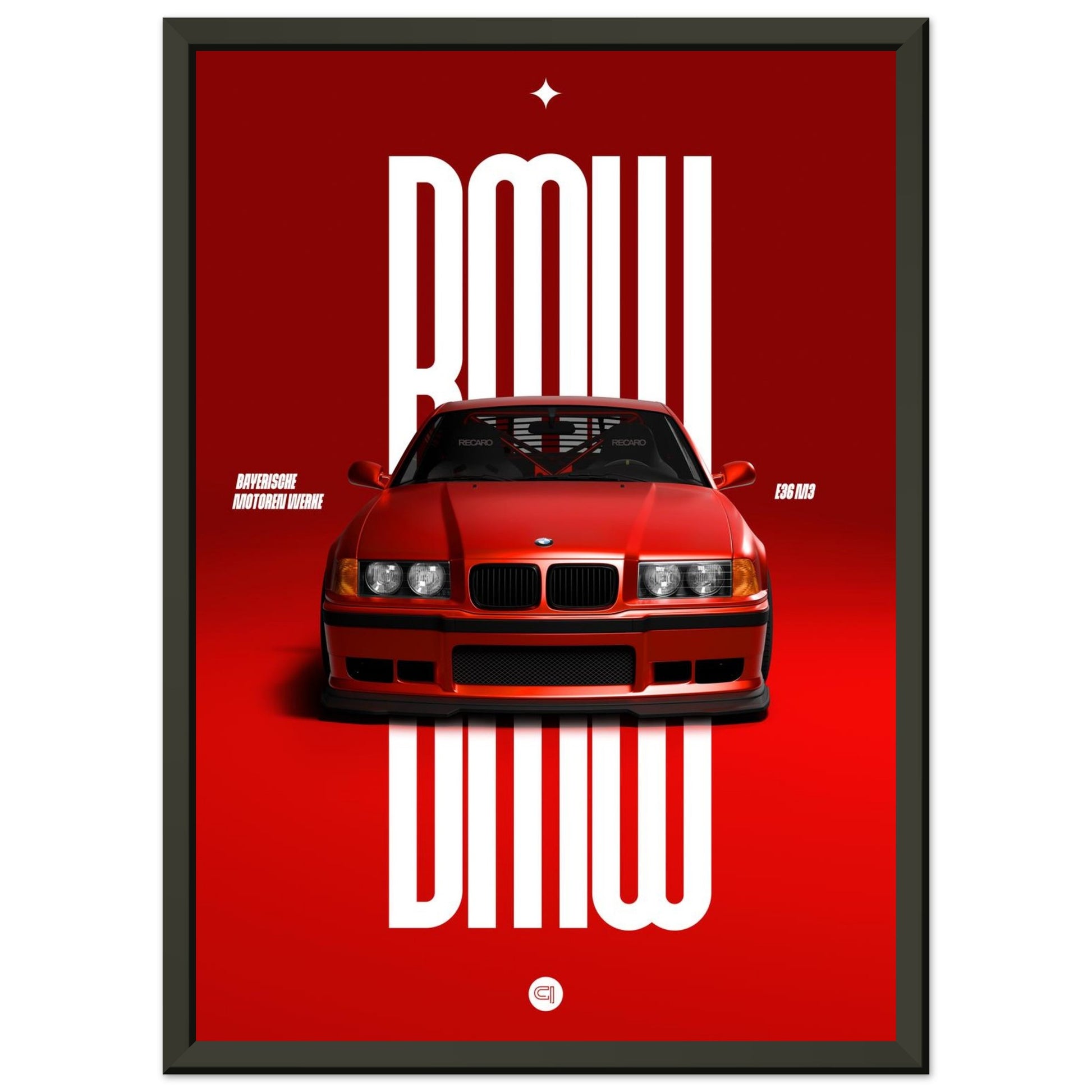 Framed Car Poster - BMW E36 - Red