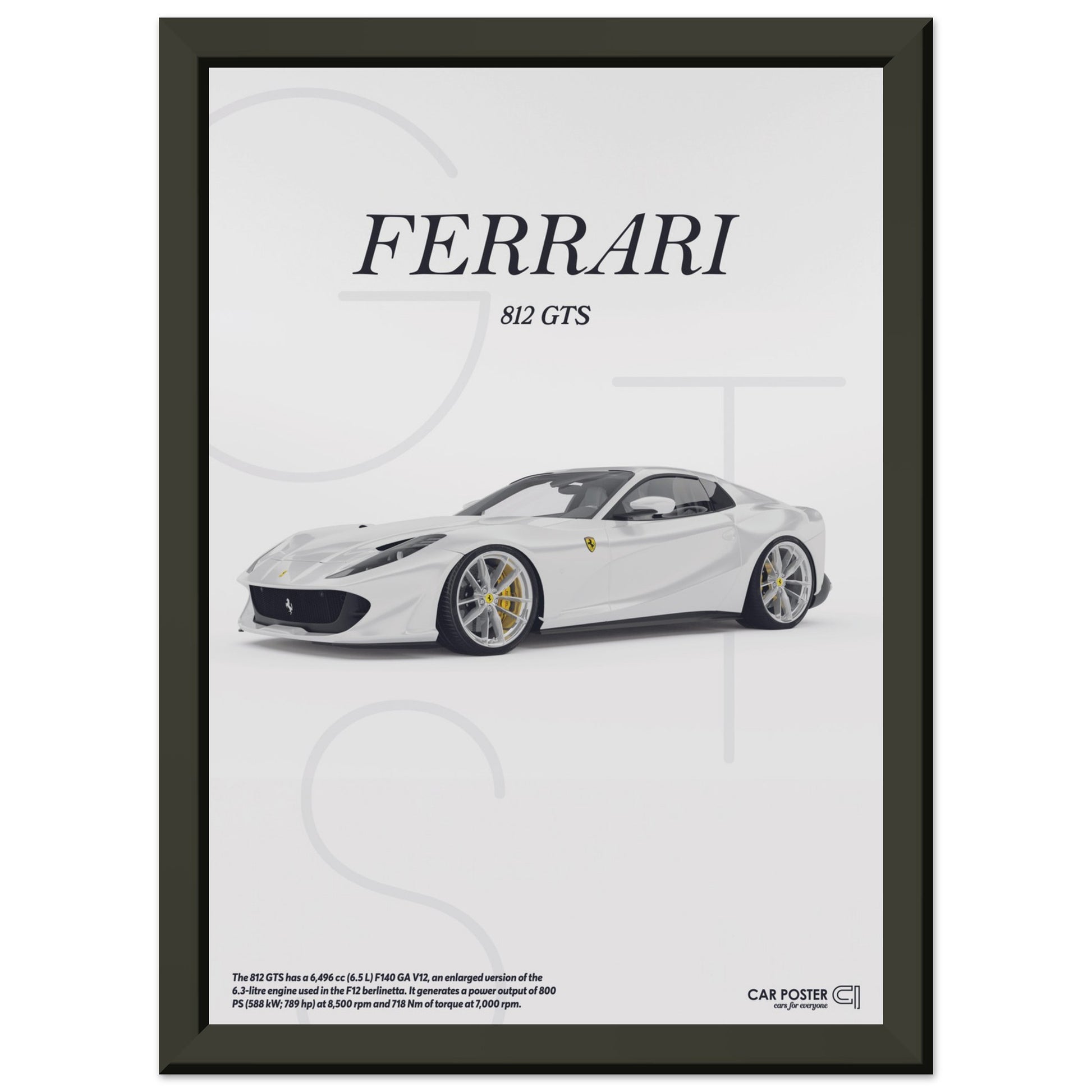 Framed Car Poster - Ferrari 812 GTS Letters - White