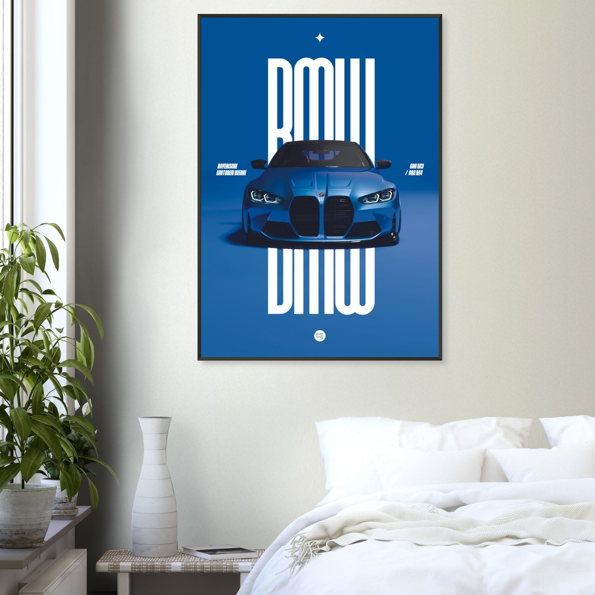 Framed Car Poster - BMW G80 M3 / G82 M4 Bumper - Blue