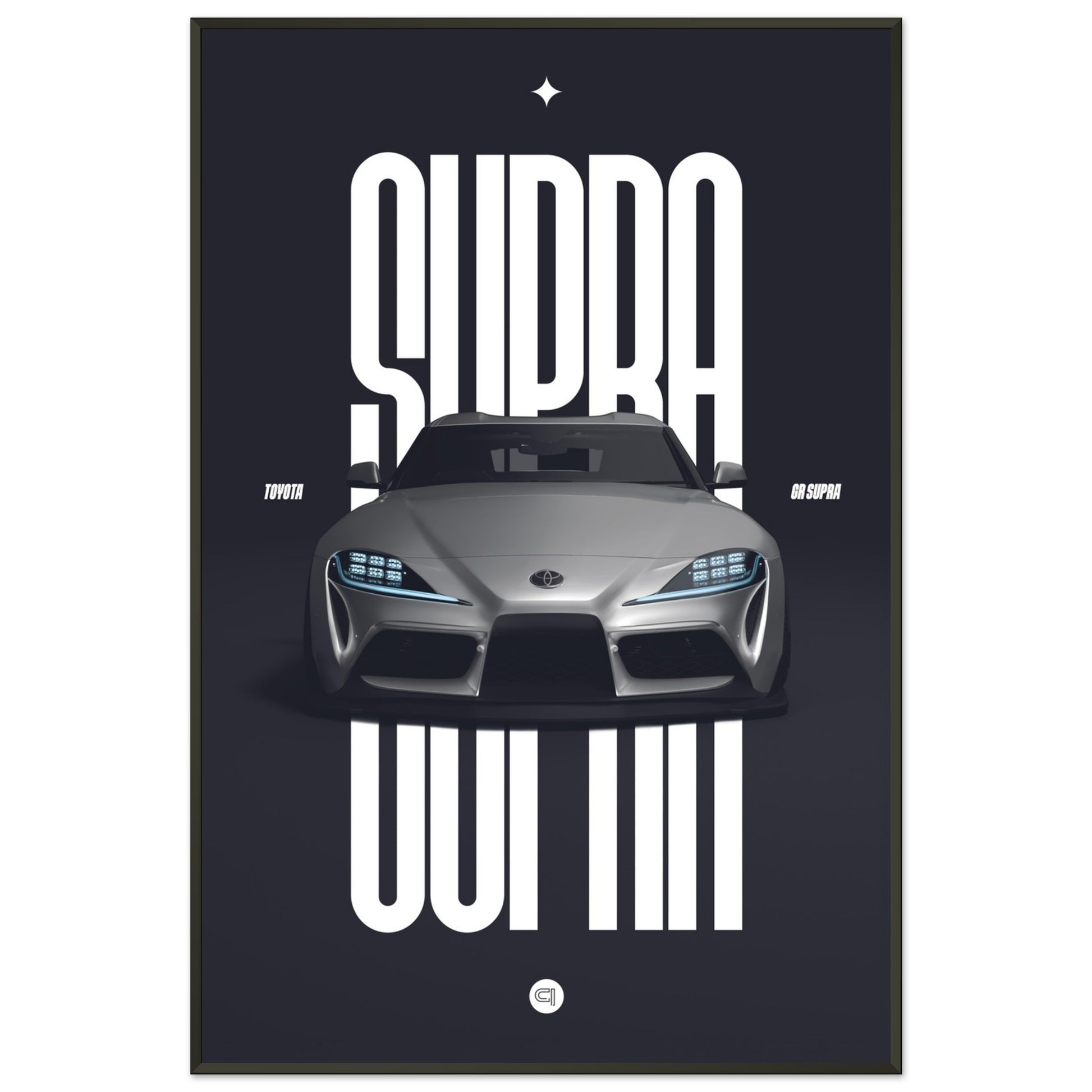 Framed Car Poster - Toyota GR Supra Bumper - White