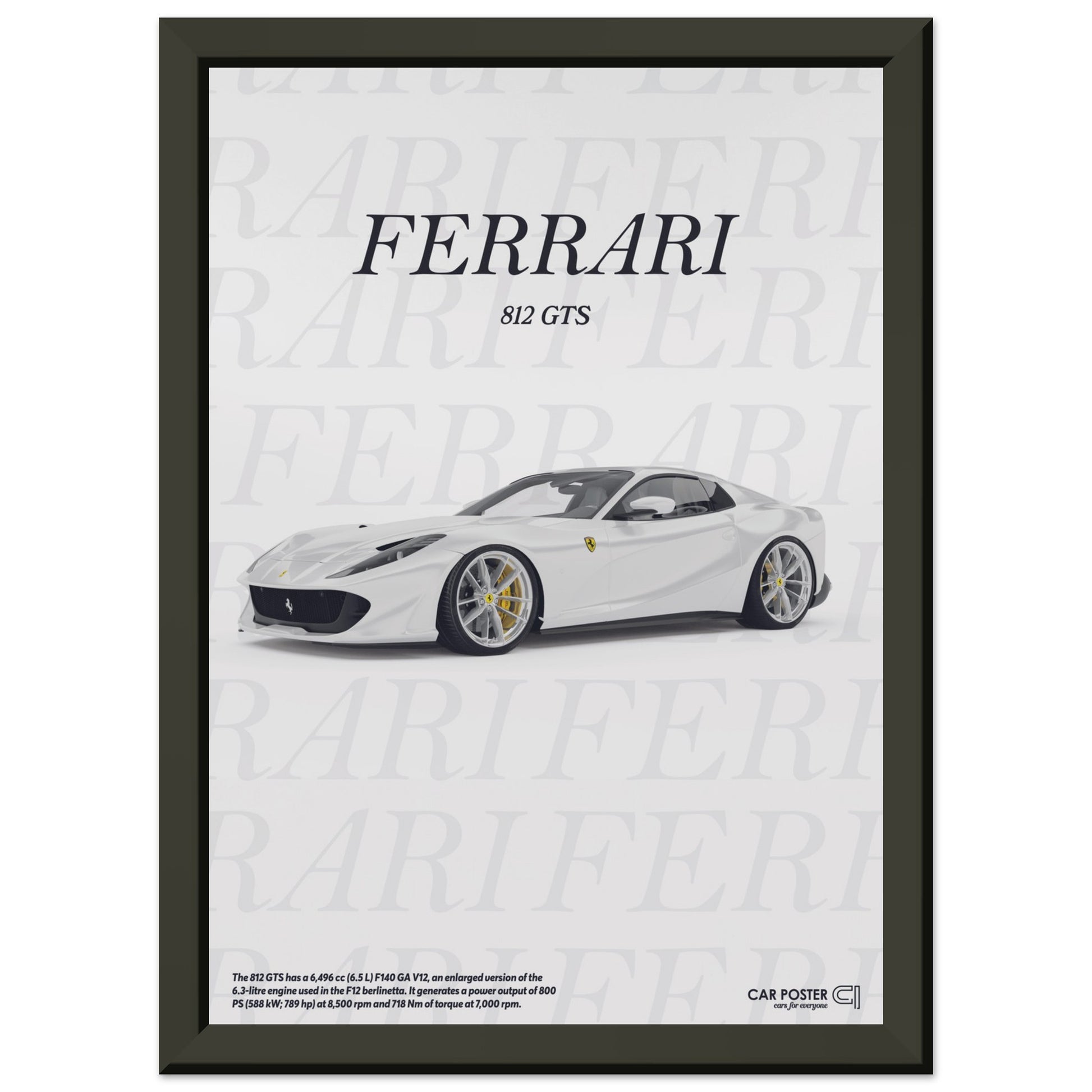 Framed Car Poster - Ferrari 812 GTS Typography - White