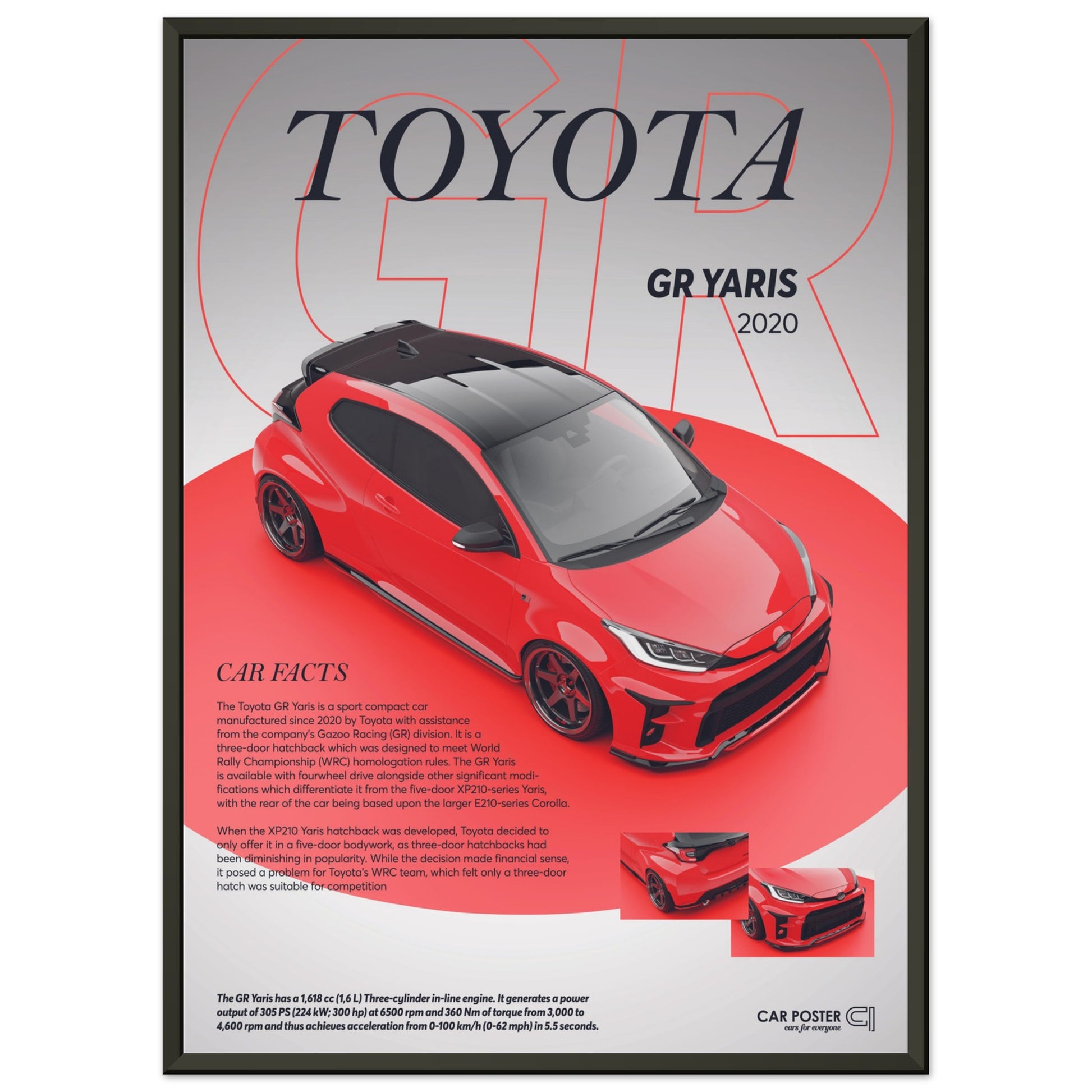 Framed Car Poster - Toyota GR Yaris - Red
