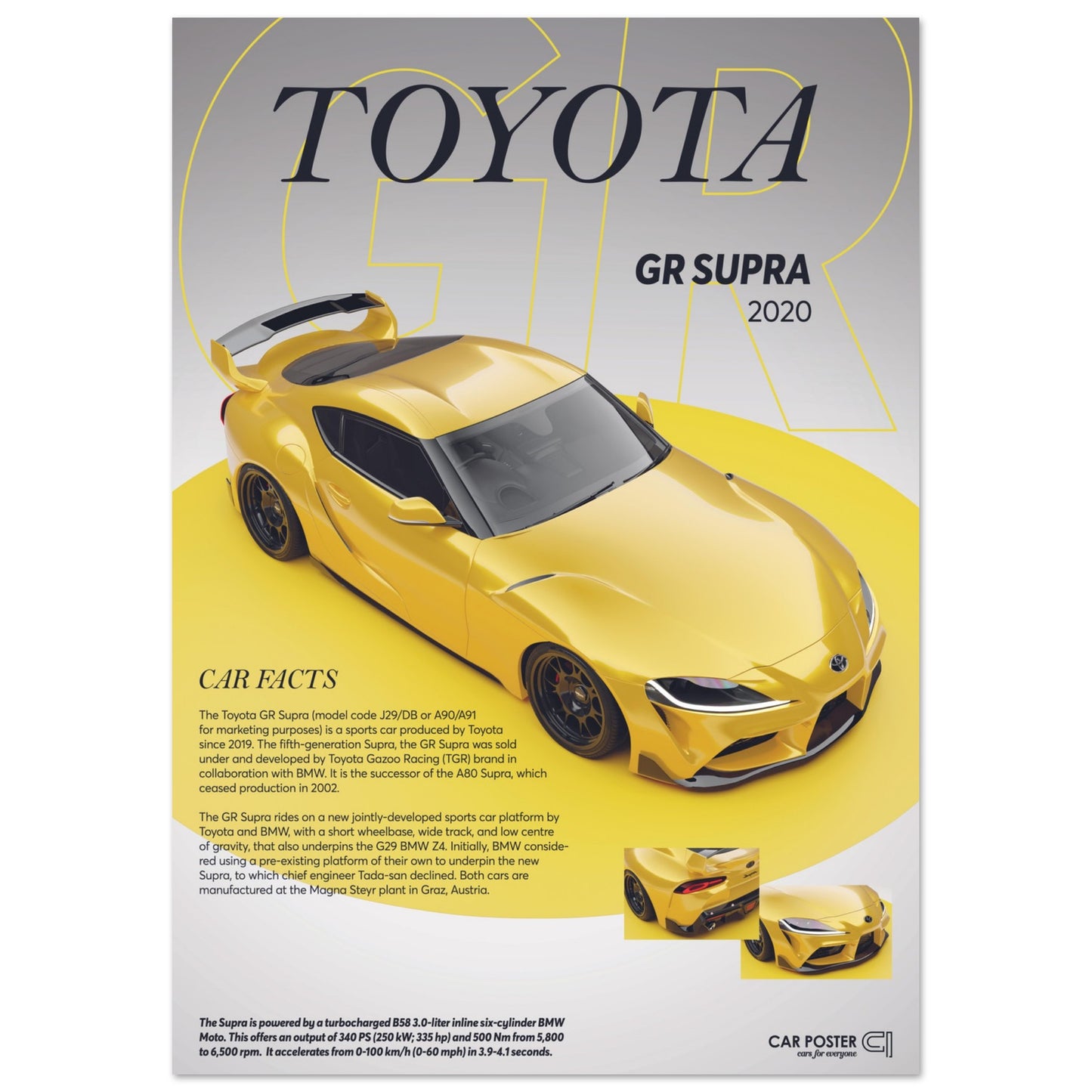 Car Poster - Toyota GR Supra - Yellow