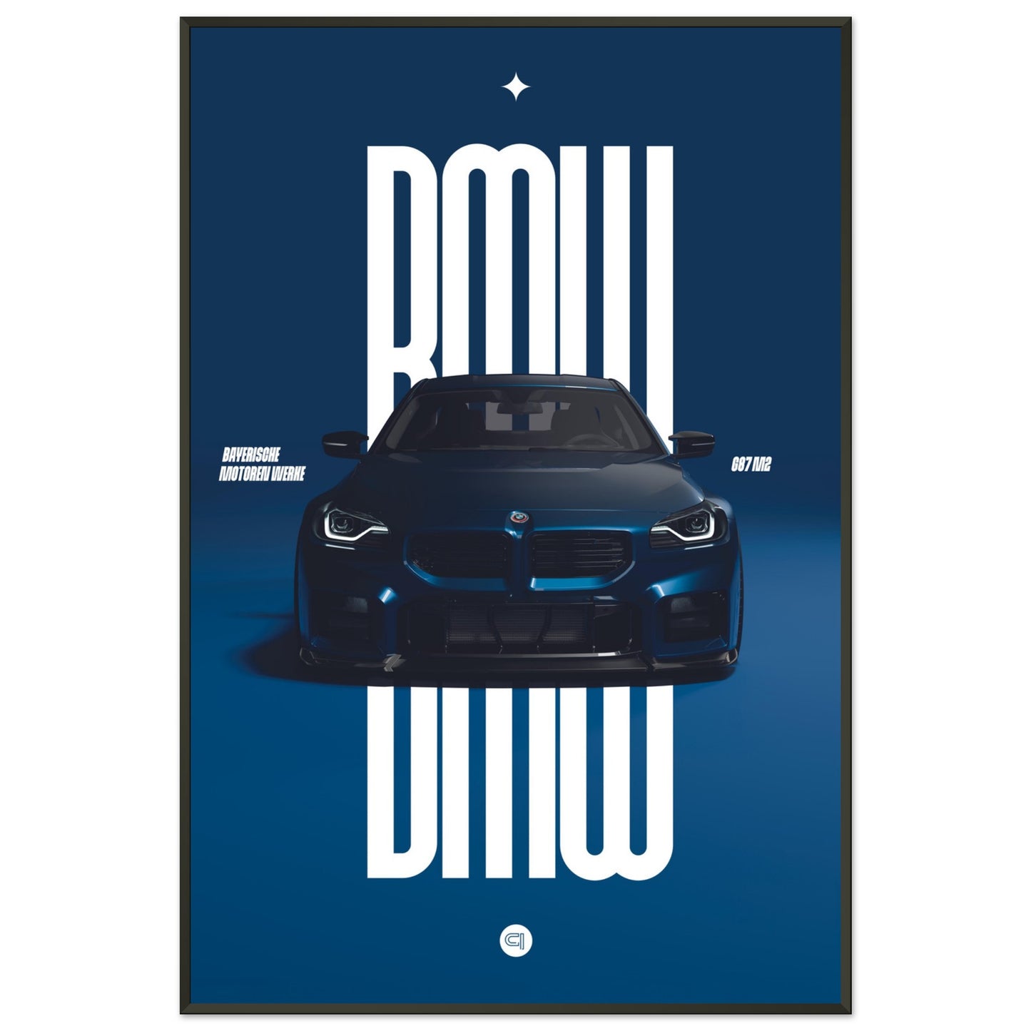 Framed Car Poster - BMW G87 M2 - Darkblue