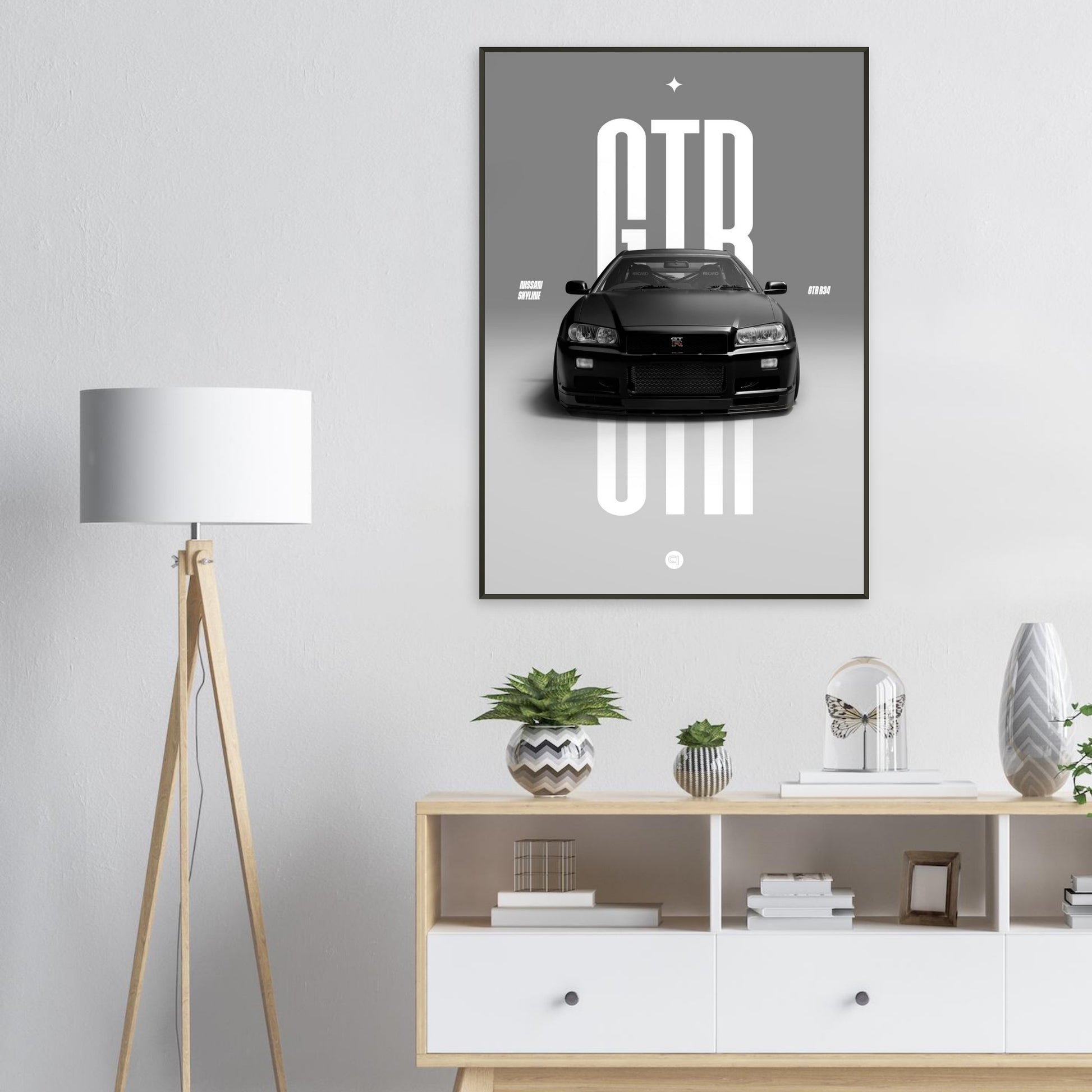 Framed Car Poster - Nissan Skyline GTR R34 - Black