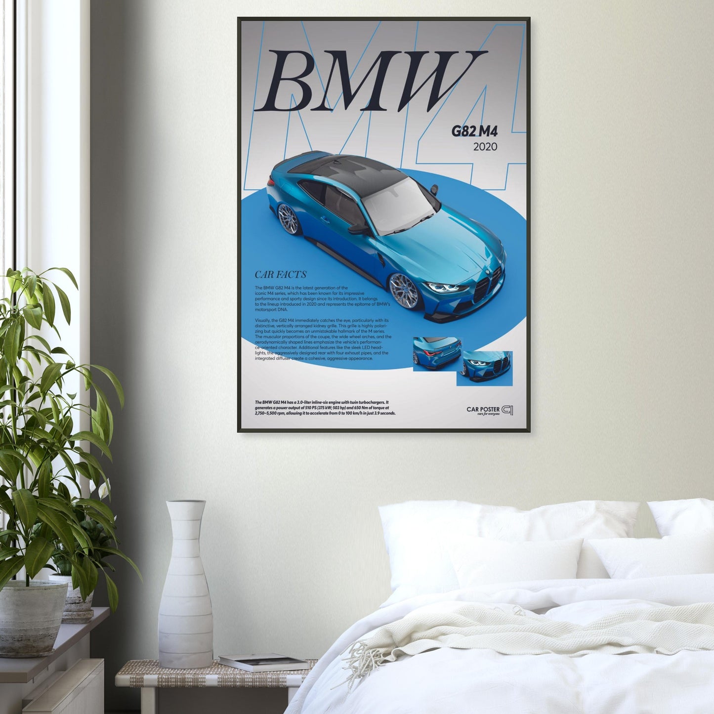 Framed Car Poster - BMW G82 M4 - Blue