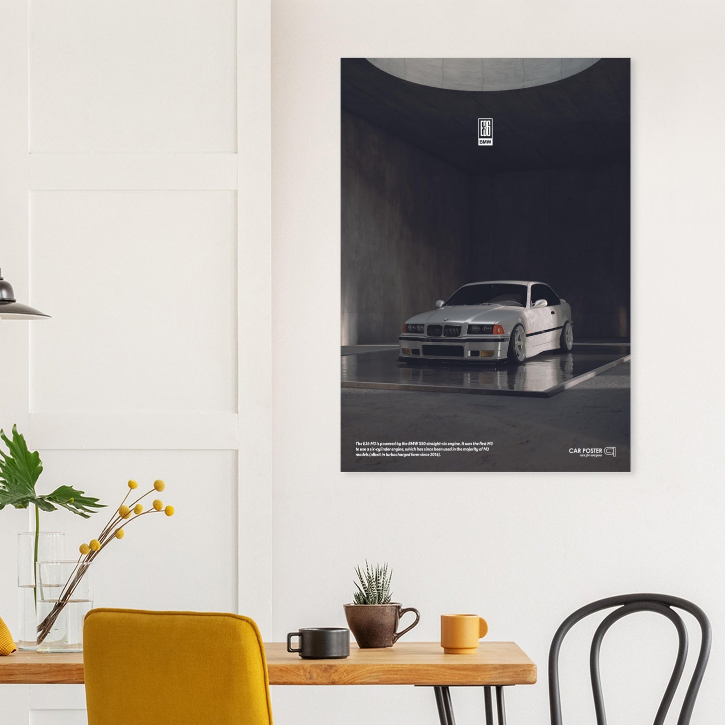 Car Poster - BMW E36 M3 - White