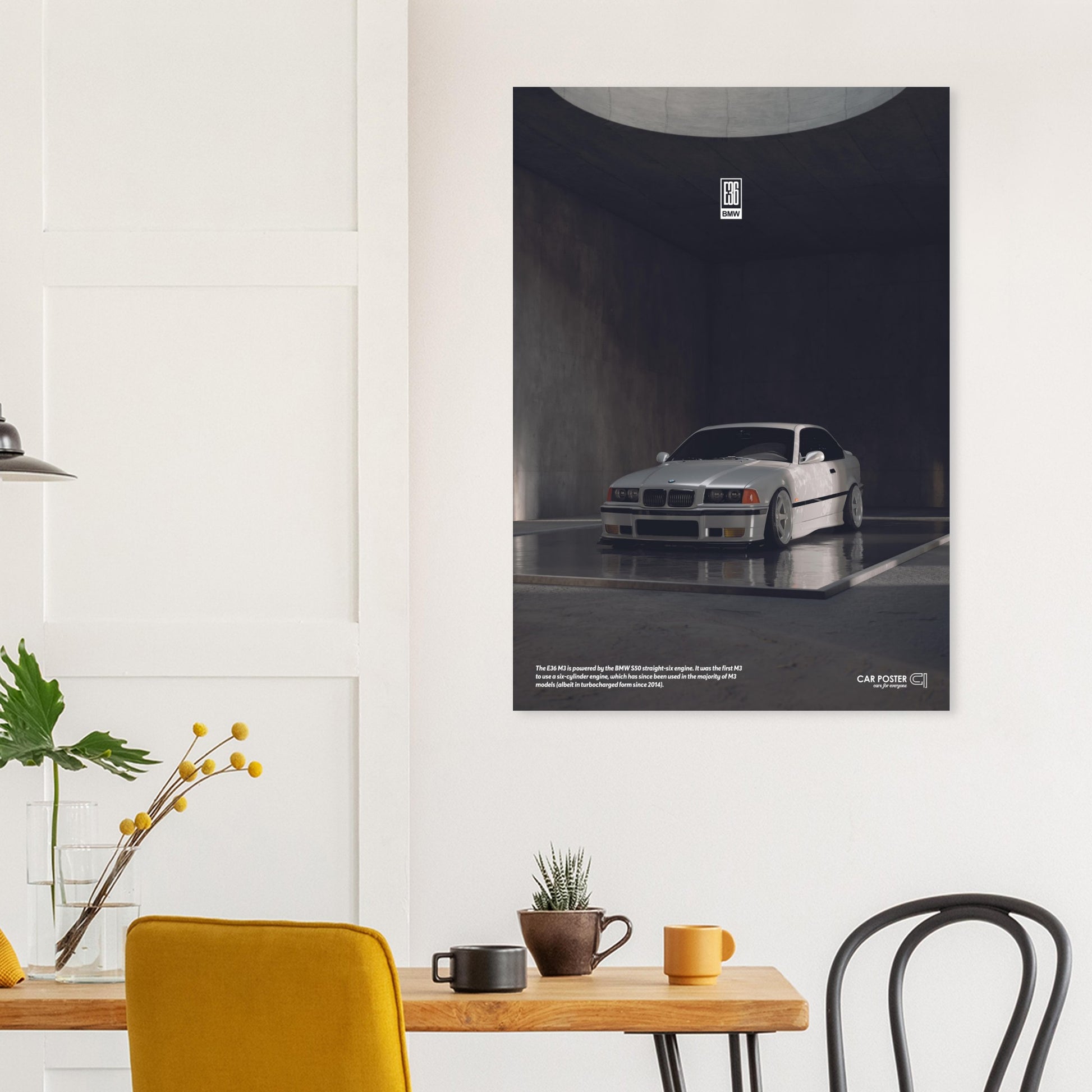 Car Poster - BMW E36 M3 - White