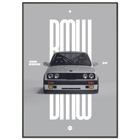 Framed Car Poster - BMW E30 - White