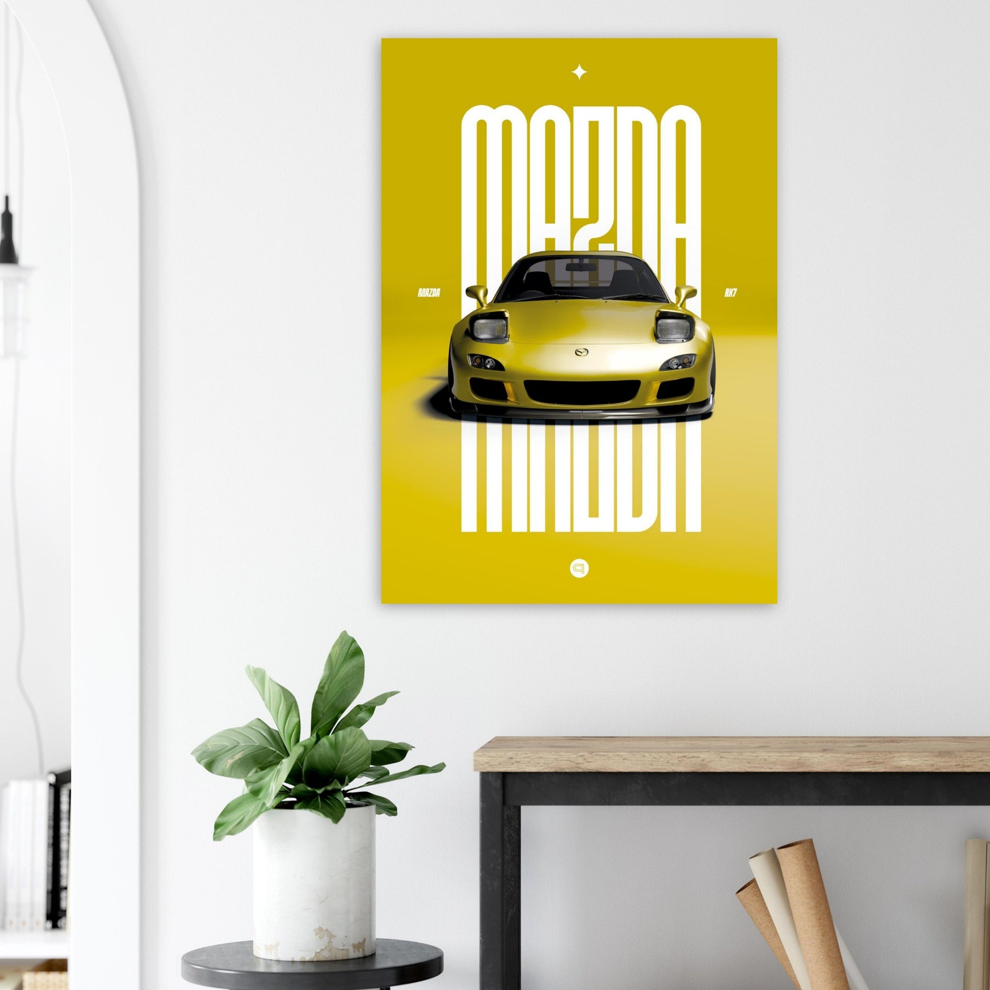 Car Poster - Mazda RX7 - Yellow Pop up