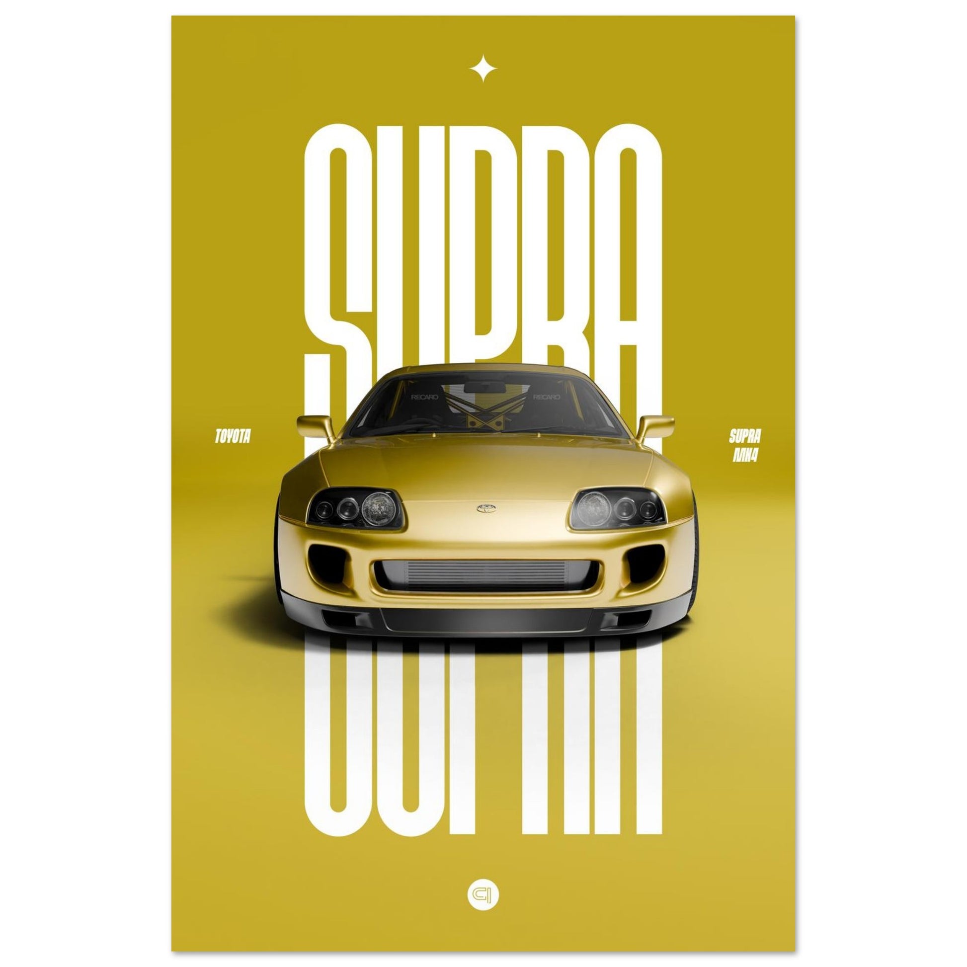 Car Poster - Toyota Supra MK4 - Yellow