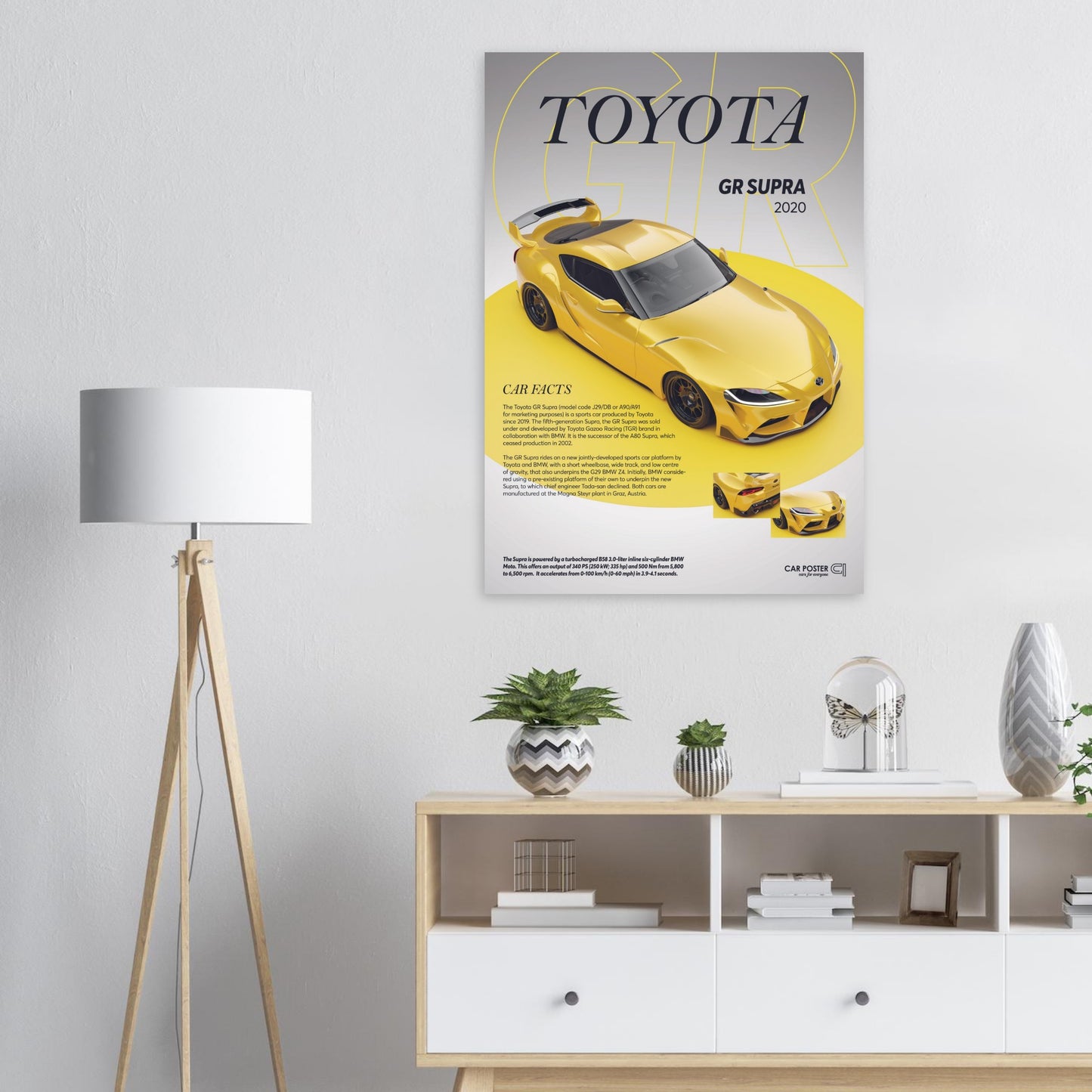 Car Poster - Toyota GR Supra - Yellow