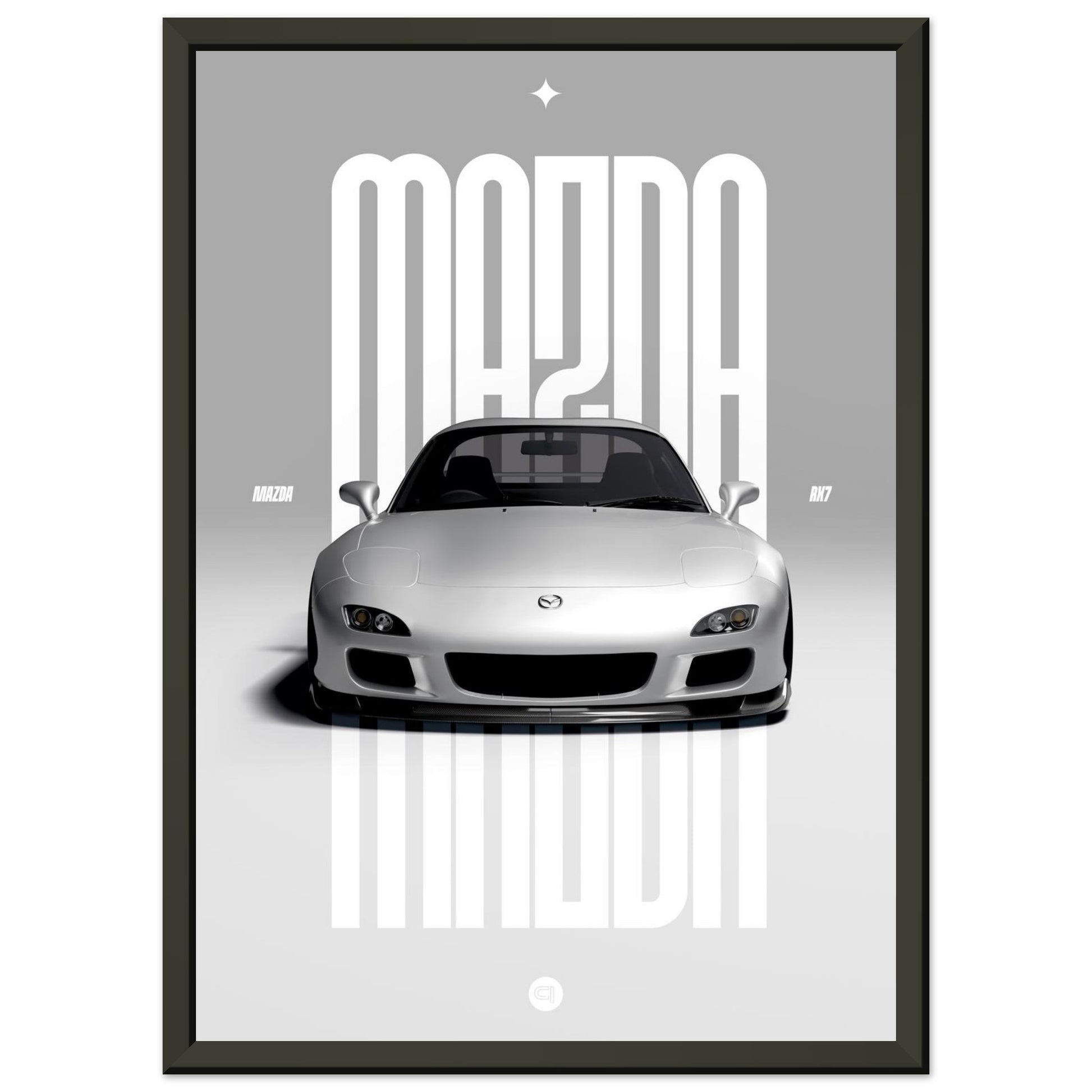 Framed Car Poster - Mazda RX7 - White