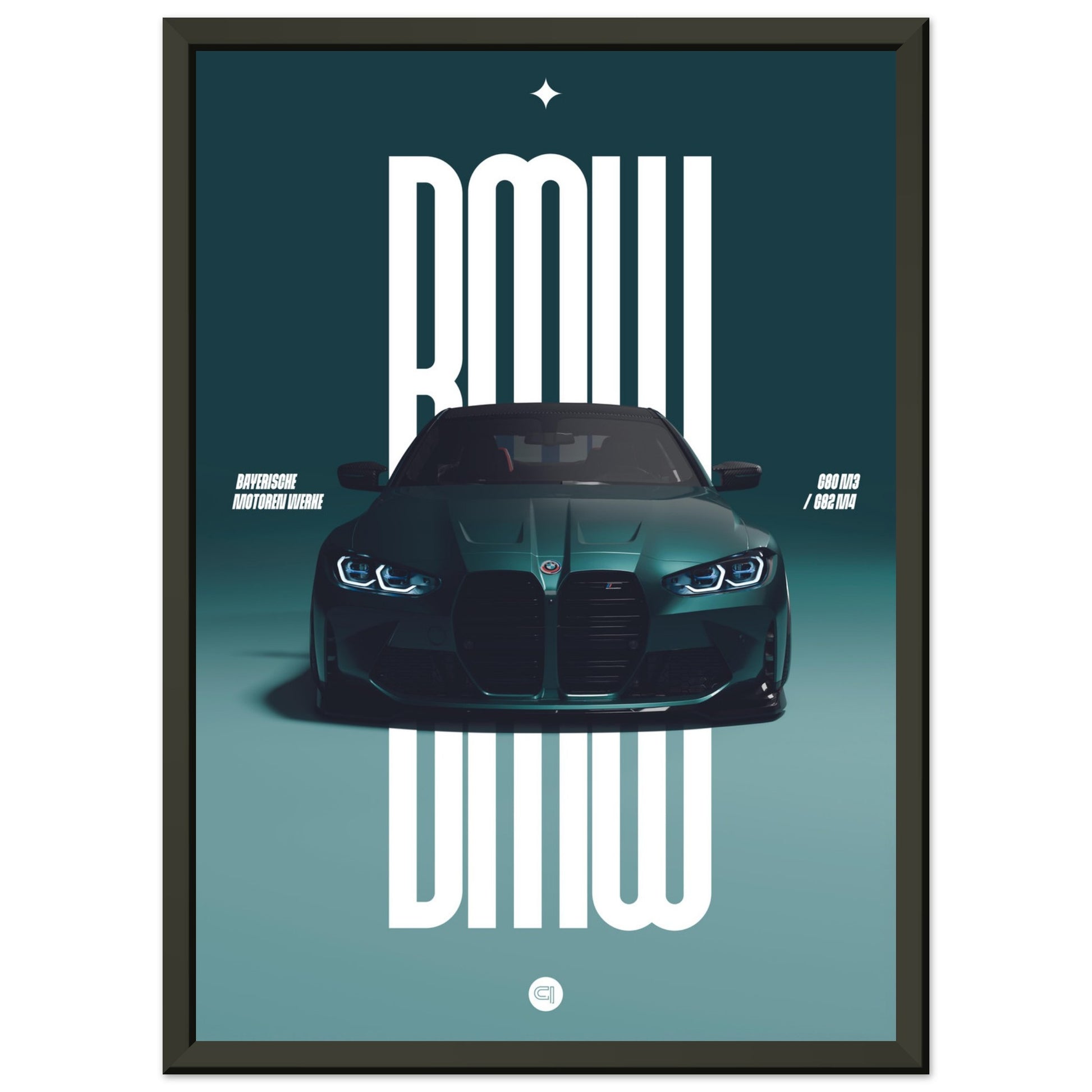 Framed Car Poster - BMW G80 M3 / G82 M4 Bumper - Darkgreen