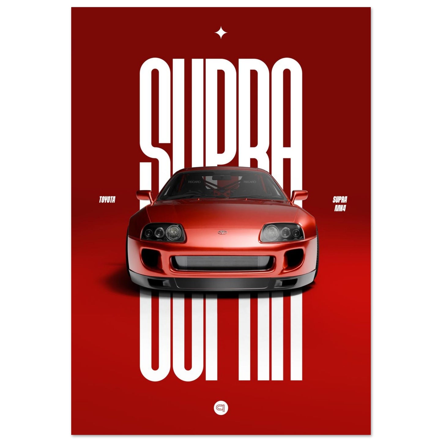 Car Poster - Toyota Supra MK4 - Red