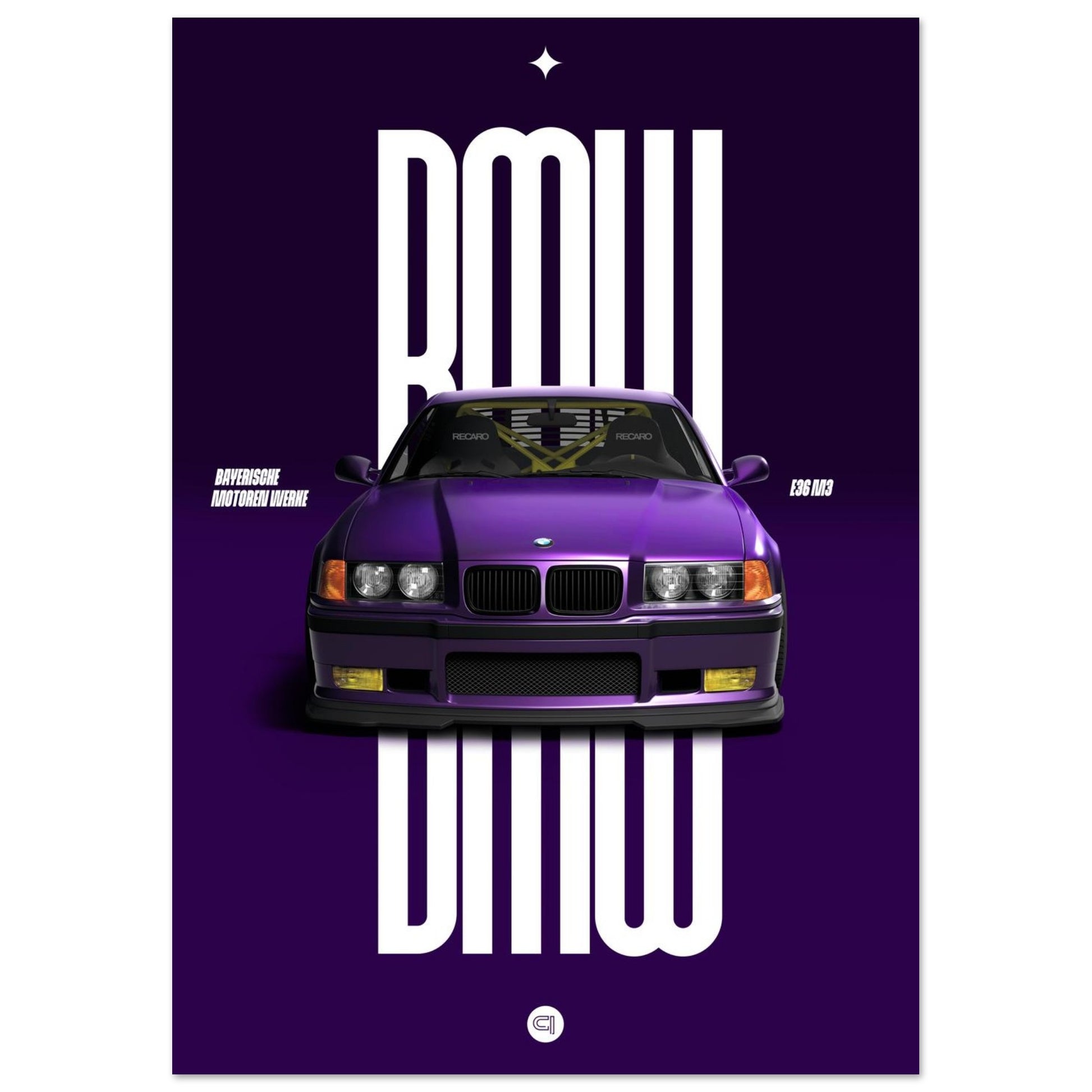 Car Poster - BMW E36 - Purple