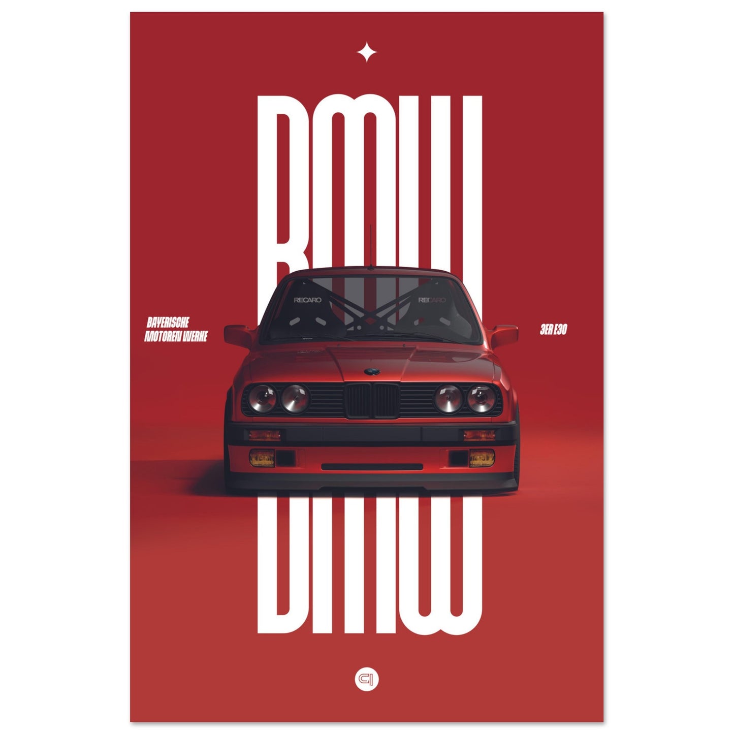 Car Poster - BMW E30 - Red