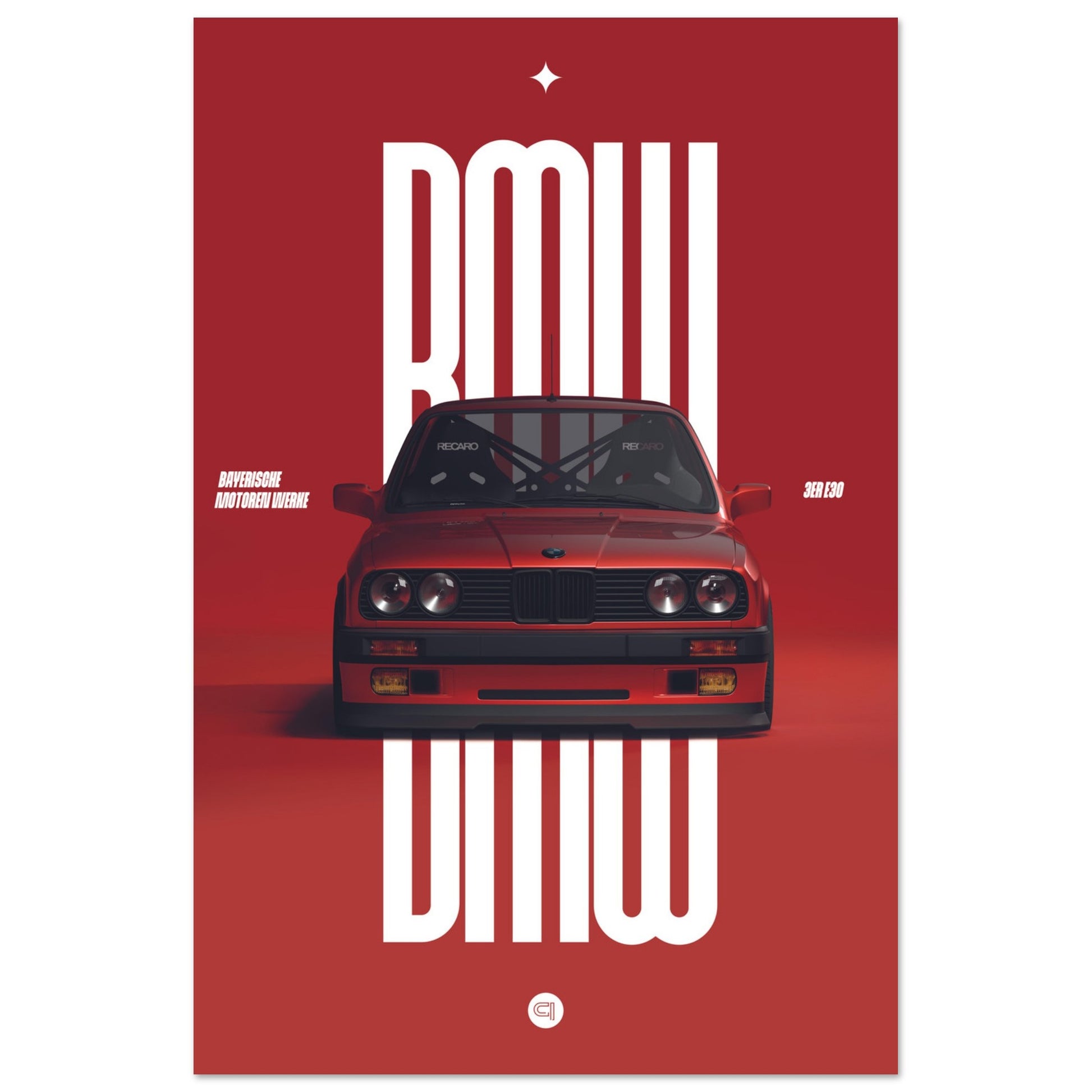 Car Poster - BMW E30 - Red