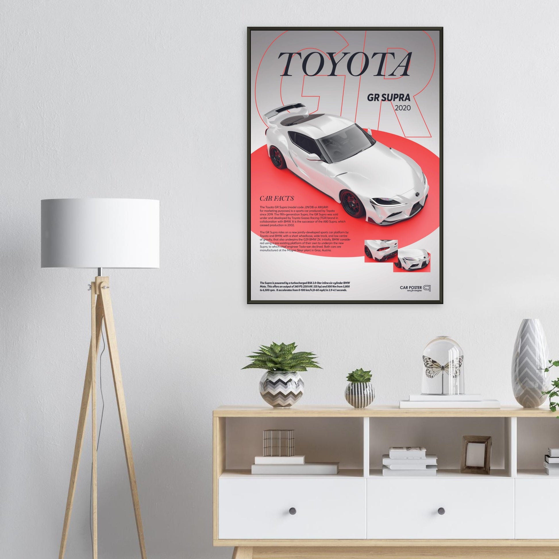 Framed Car Poster - Toyota GR Supra - White