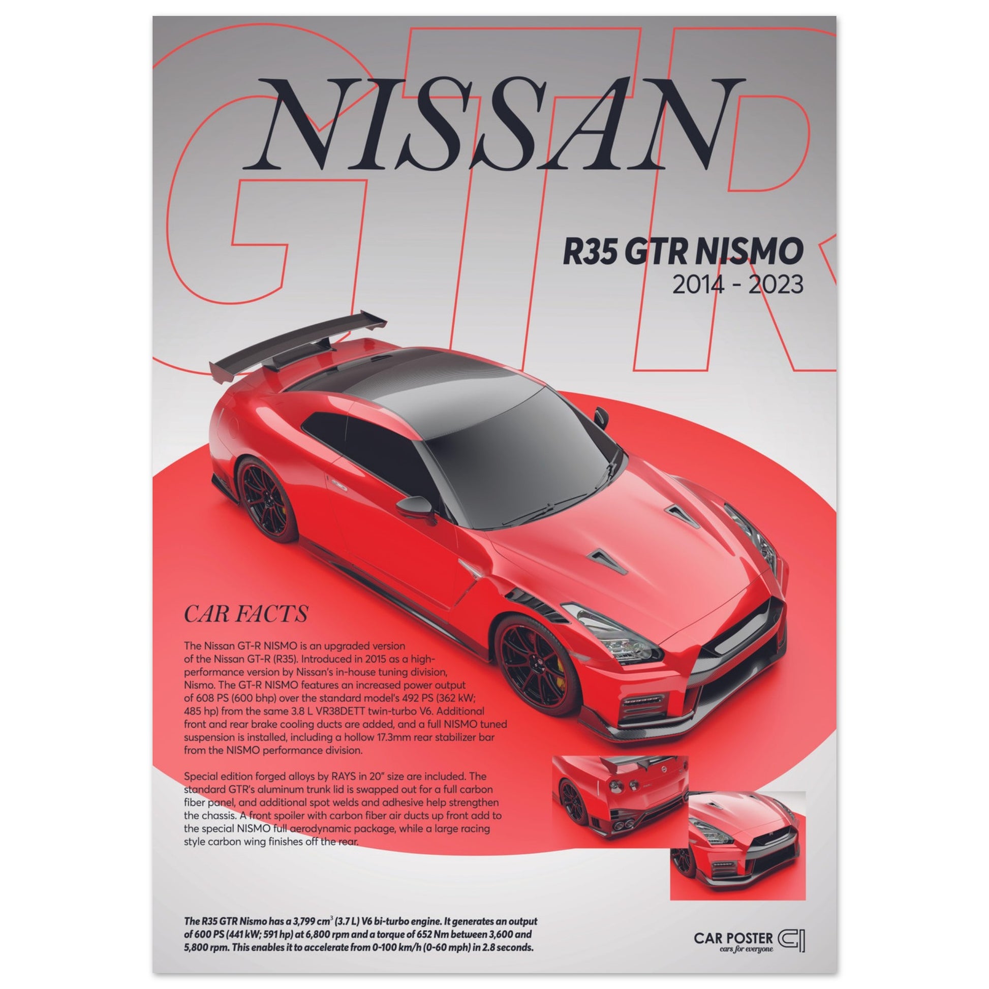 Car Poster - Nissan R35 GTS Nismo - Red