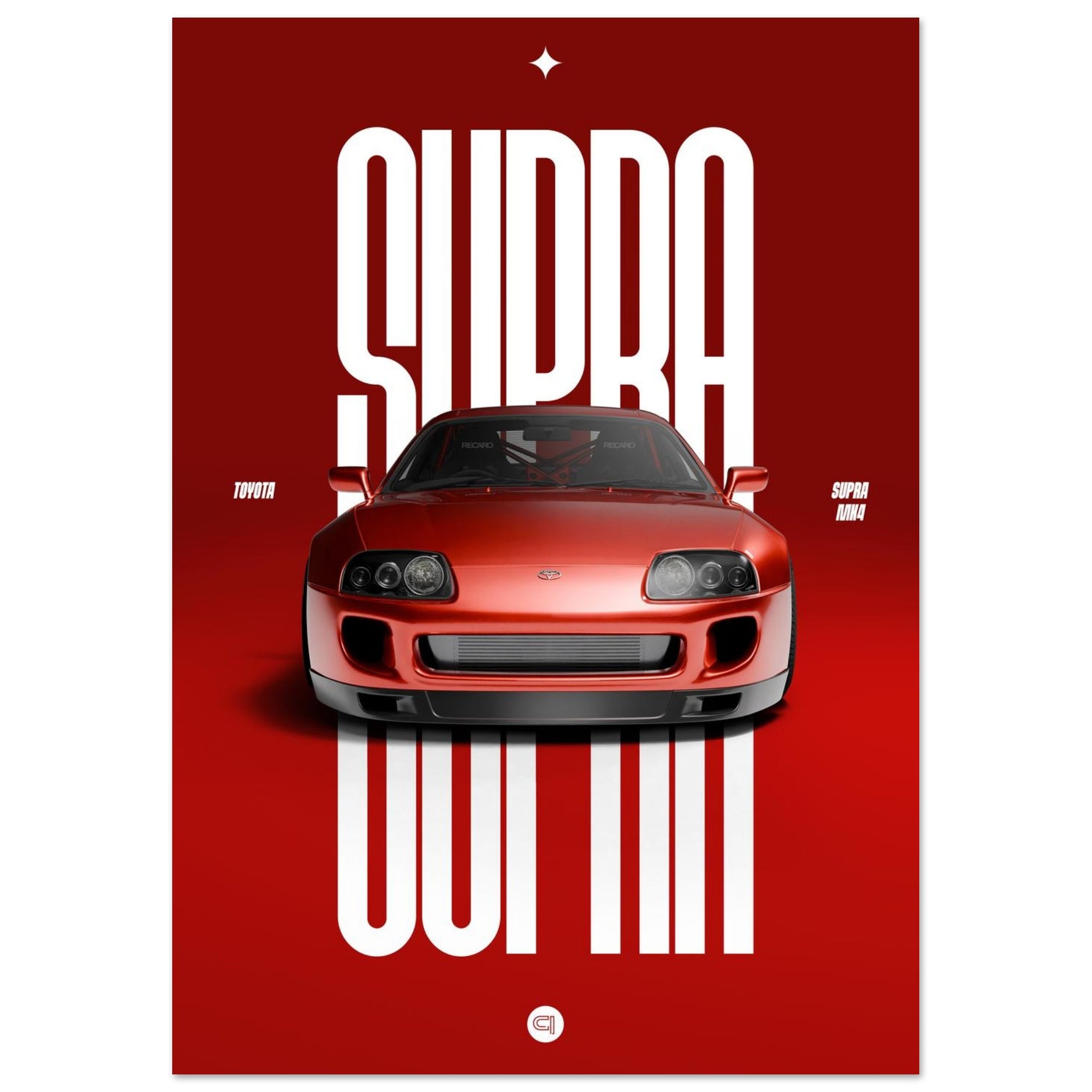 Car Poster - Toyota Supra MK4 - Red