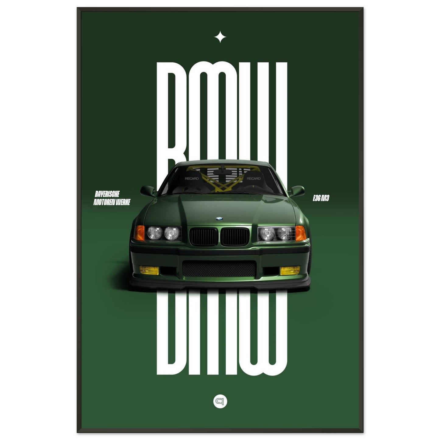 Framed Car Poster - BMW E36 - Green