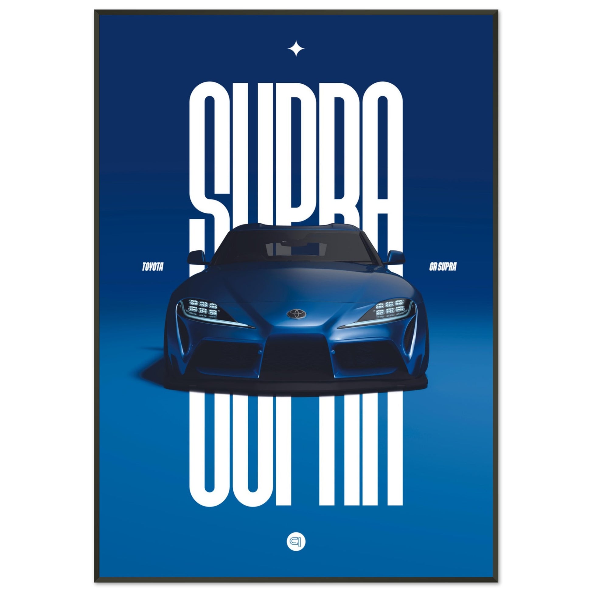 Framed Car Poster - Toyota GR Supra Bumper - Blue