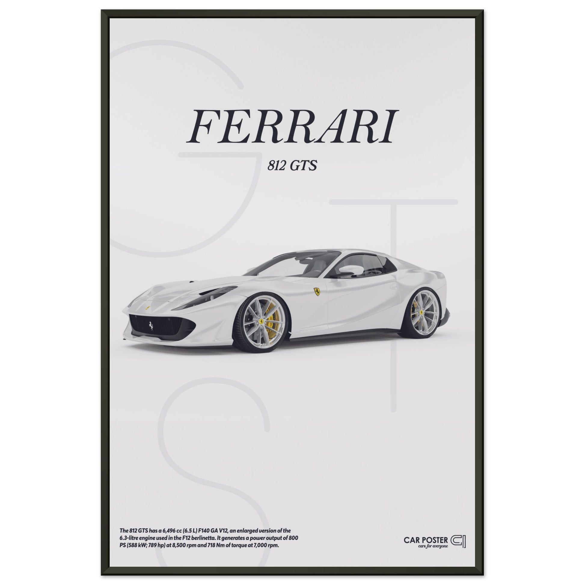 Framed Car Poster - Ferrari 812 GTS Letters - White